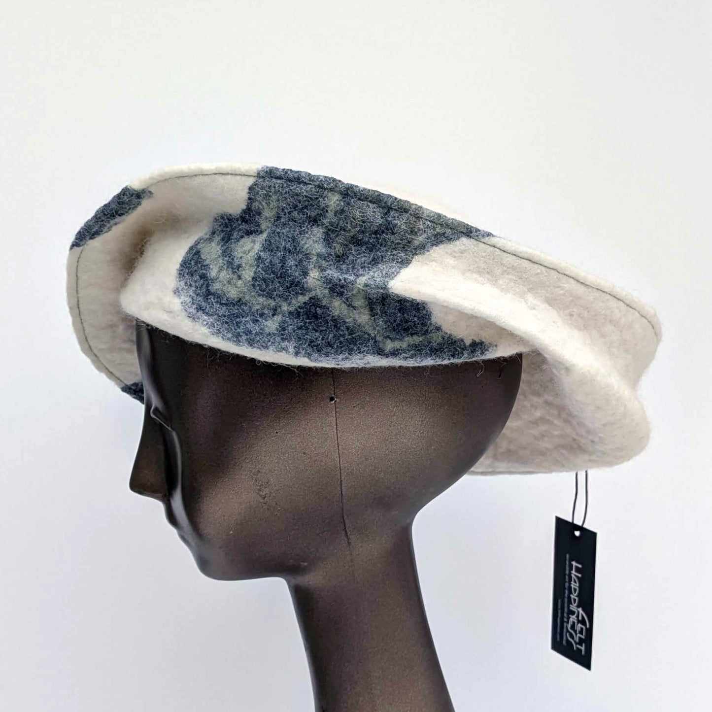 Sculptural Hat - Irish Wool with Cyanotype Printed Silk - ‘Kilkee Beach’ Co Tipperary