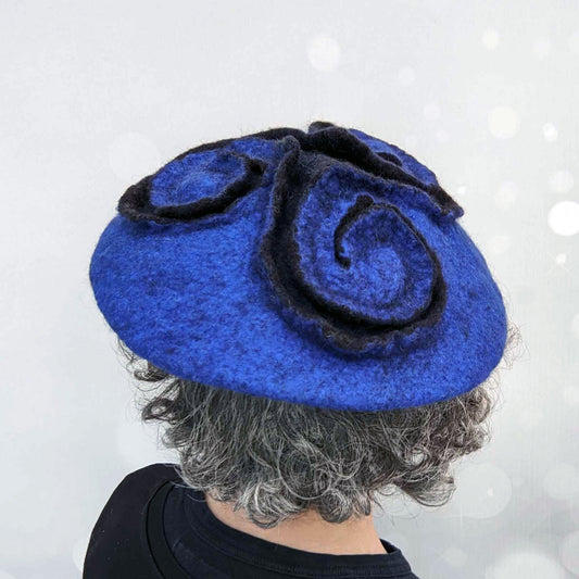 Blue Beret with Triskele Motif - Extra Small Size - back view