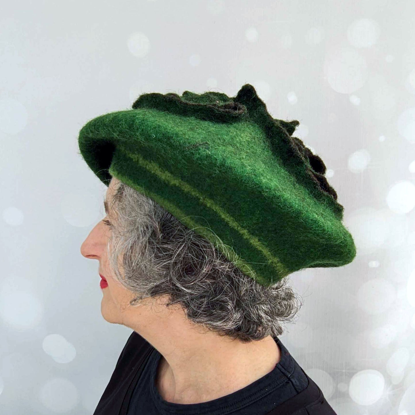 Emerald Green Irish Triskel Beret - side view