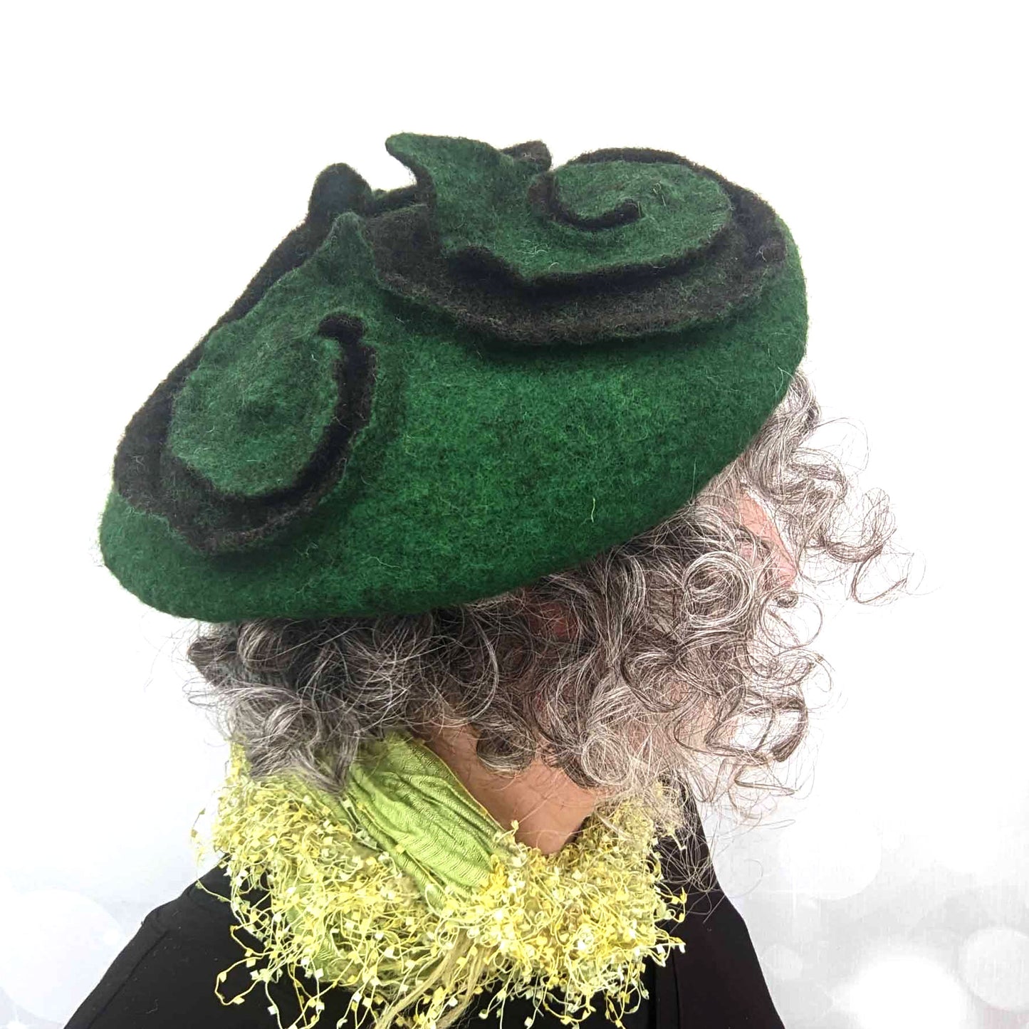 Green Triskel Fascinator Beret - side view