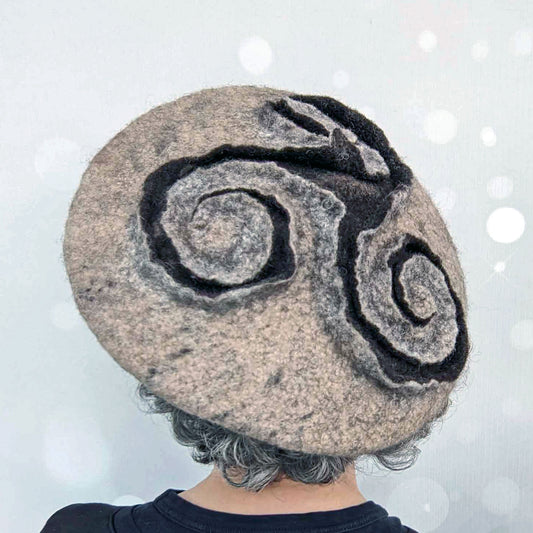 Oatmeal Beret with Triskel Design - back view