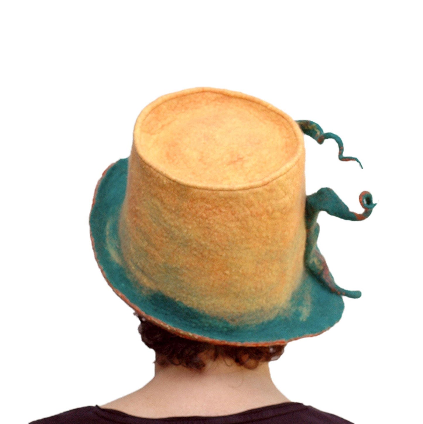 Almost Classic Yellow Fedora with Organic Shaped Pods - back view