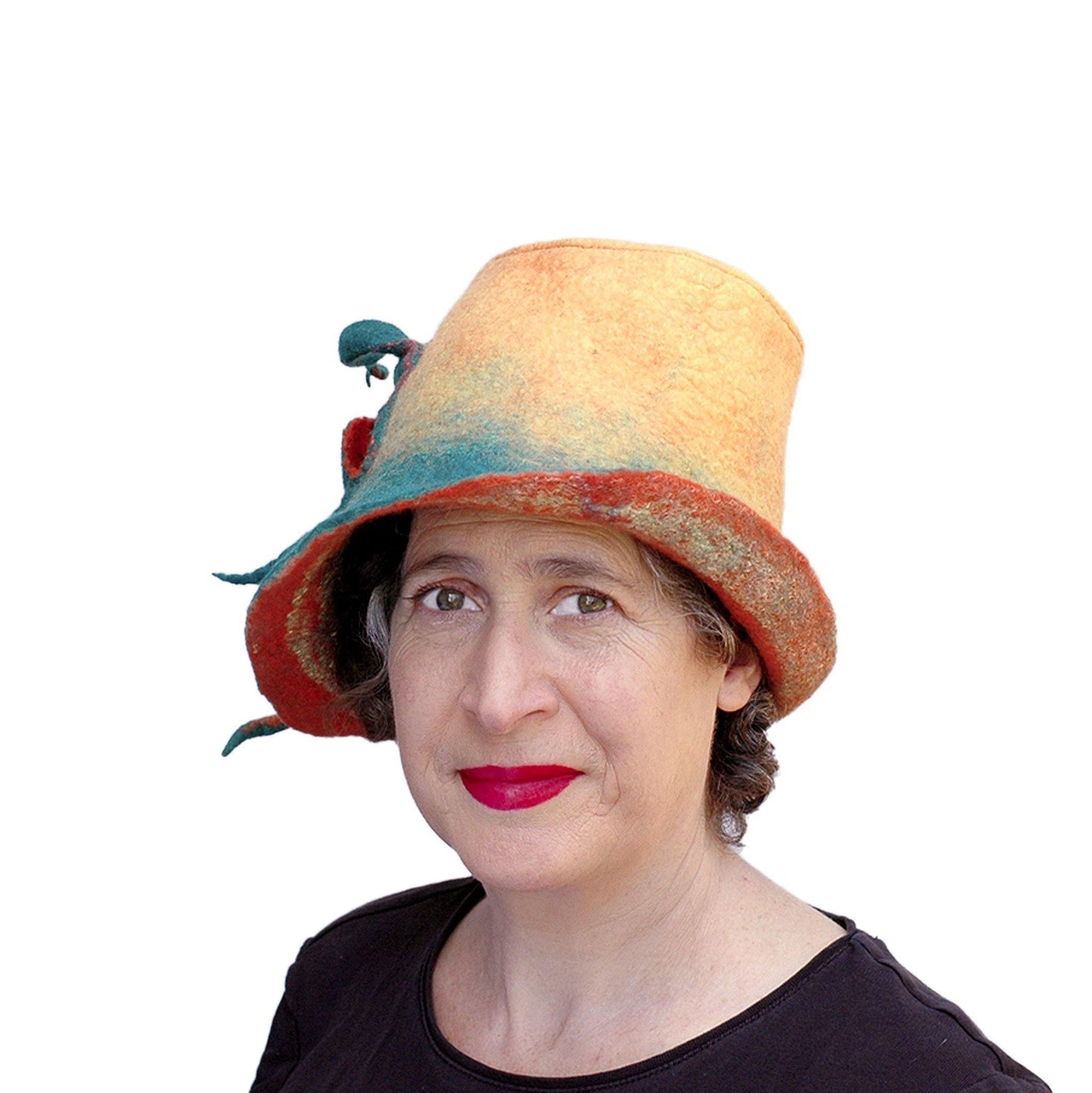 Almost Classic Yellow Fedora with Organic Shaped Pods - three quarters view