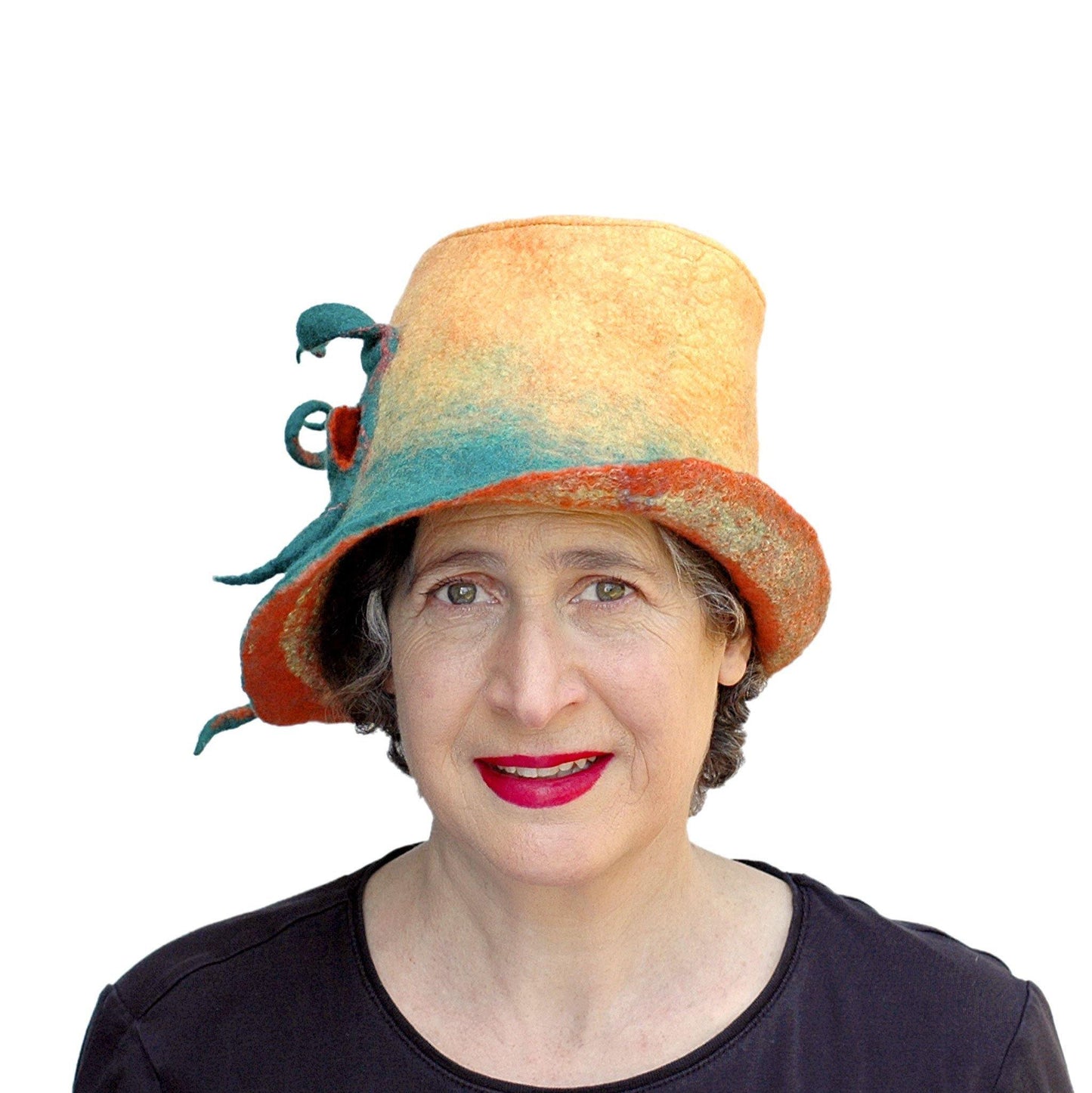 Almost Classic Yellow Fedora with Organic Shaped Pods - front view
