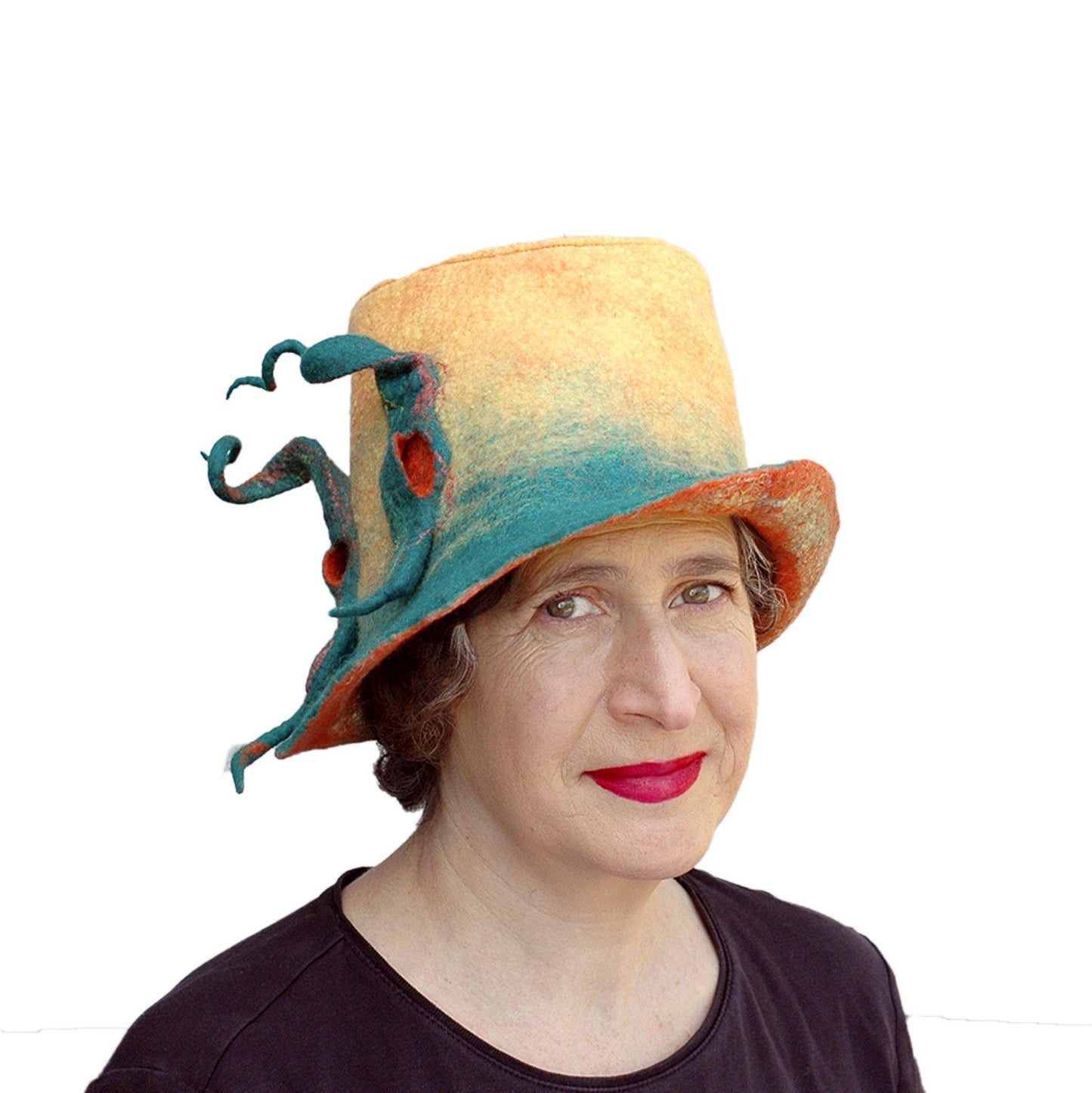 Almost Classic Yellow Fedora with Organic Shaped Pods - three quarters view