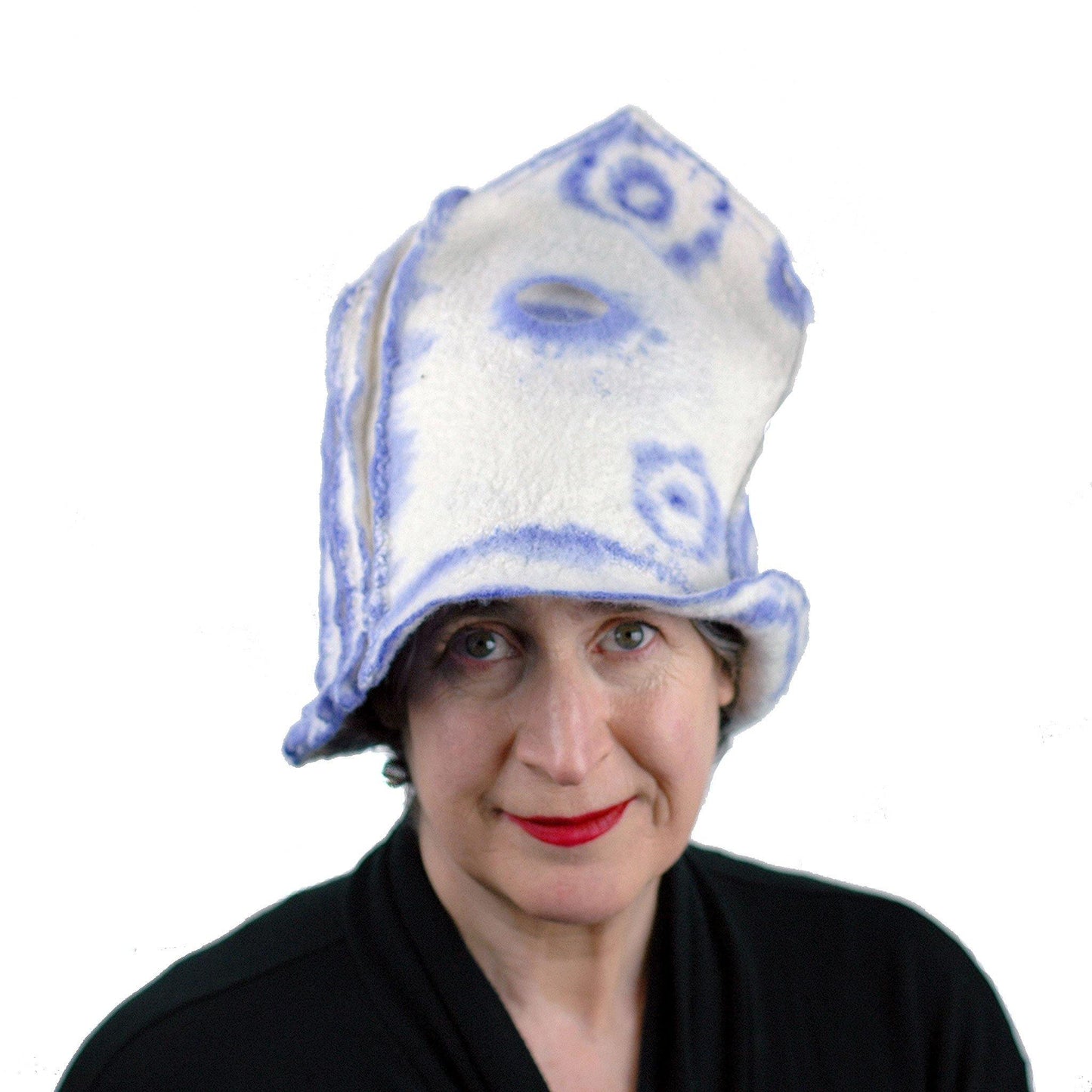 Architectural White Hat with Purple Drawing - front view