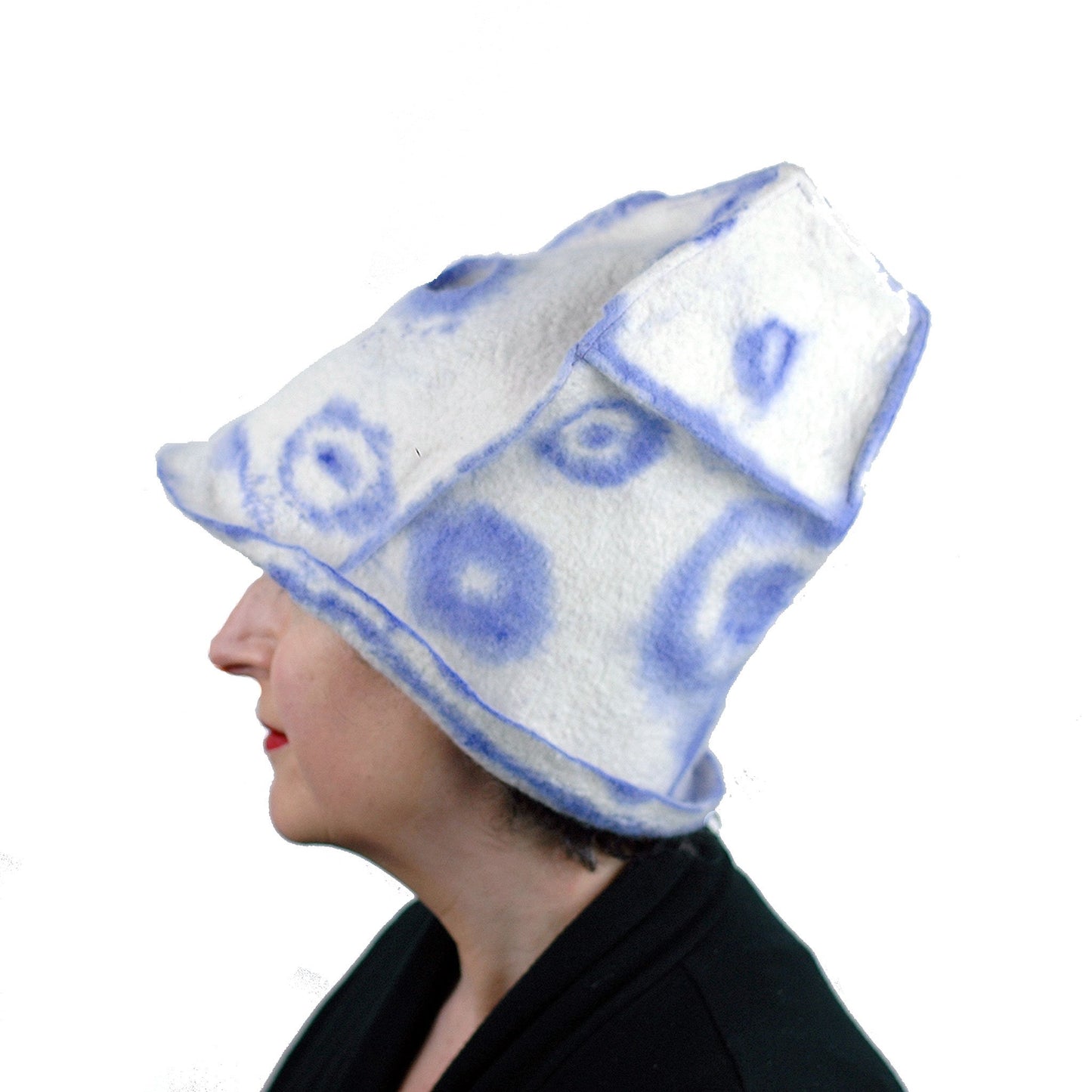 Architectural White Hat with Purple Drawing - side view