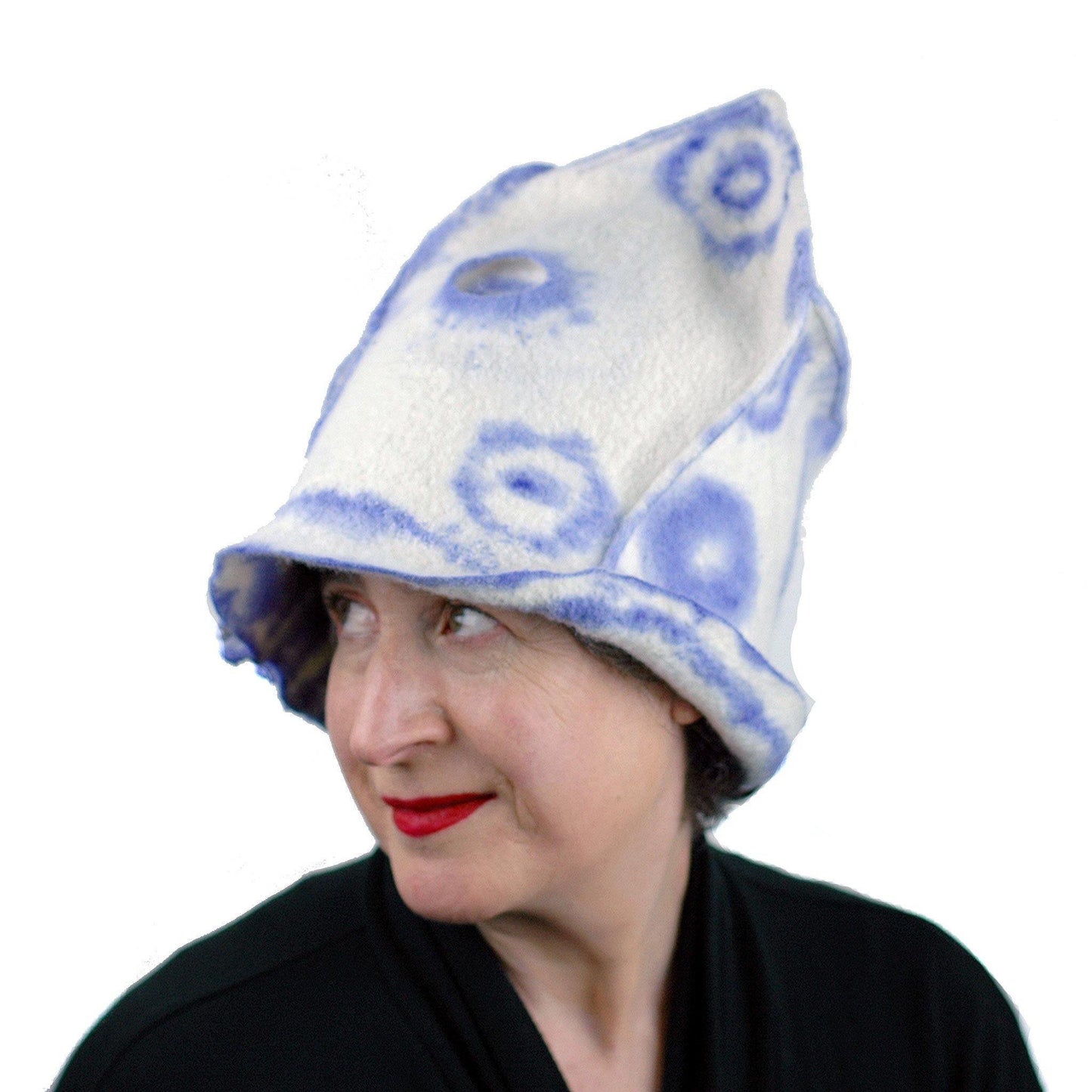Architectural White Hat with Purple Drawing - three quarters view