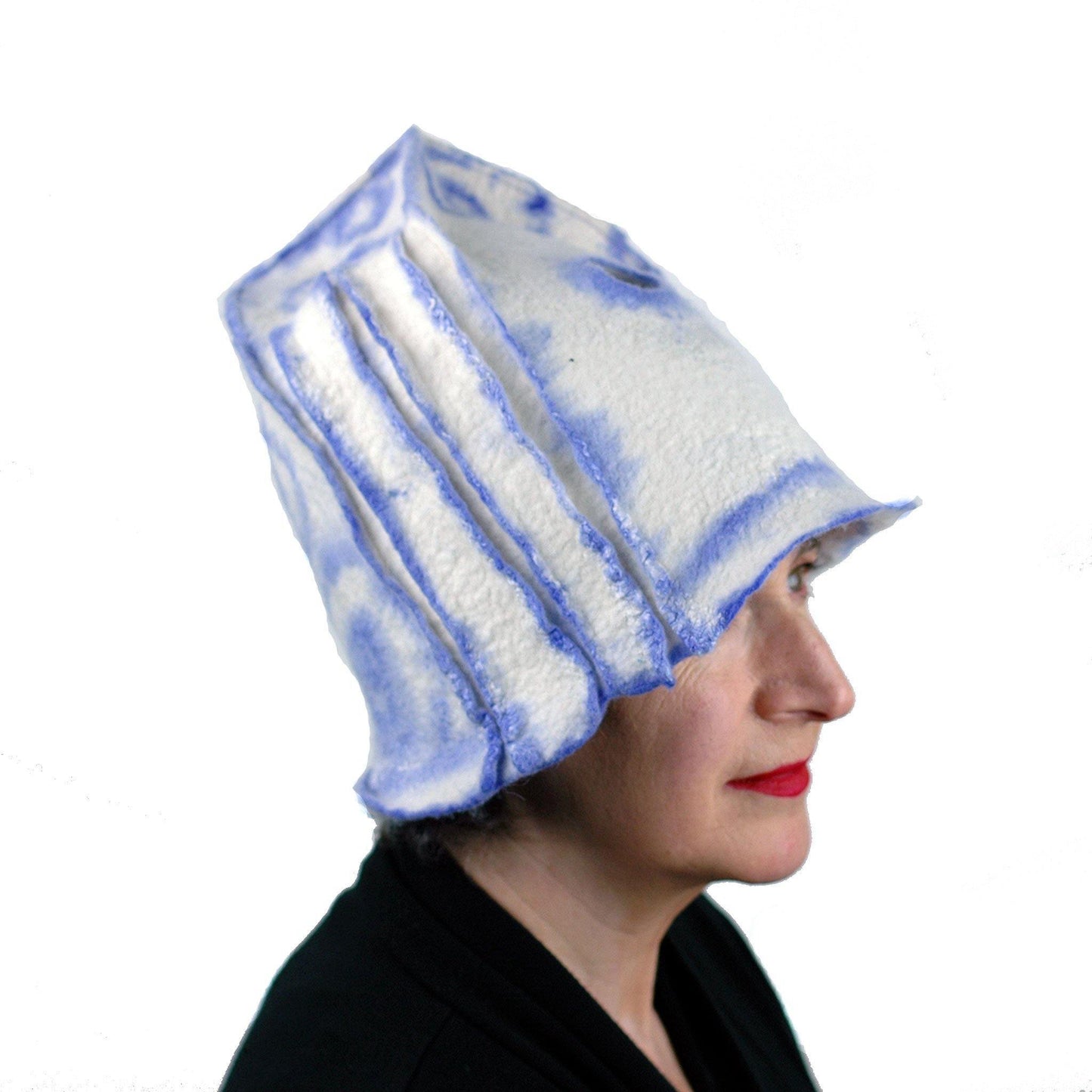Architectural White Hat with Purple Drawing - three quarters view