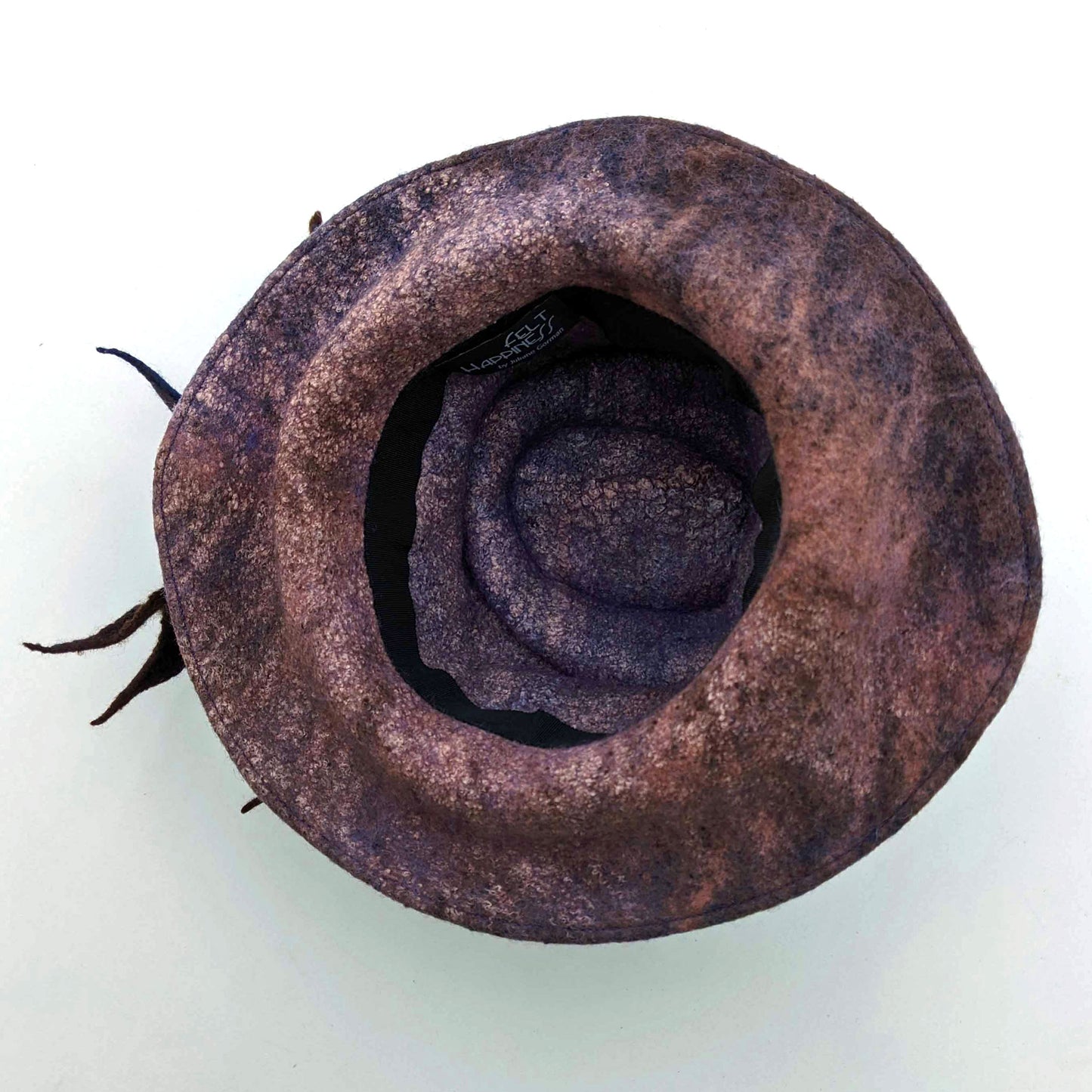 Asymmetrical Brimmed Felt Hat in an Ombre of Navy Brown - insideview