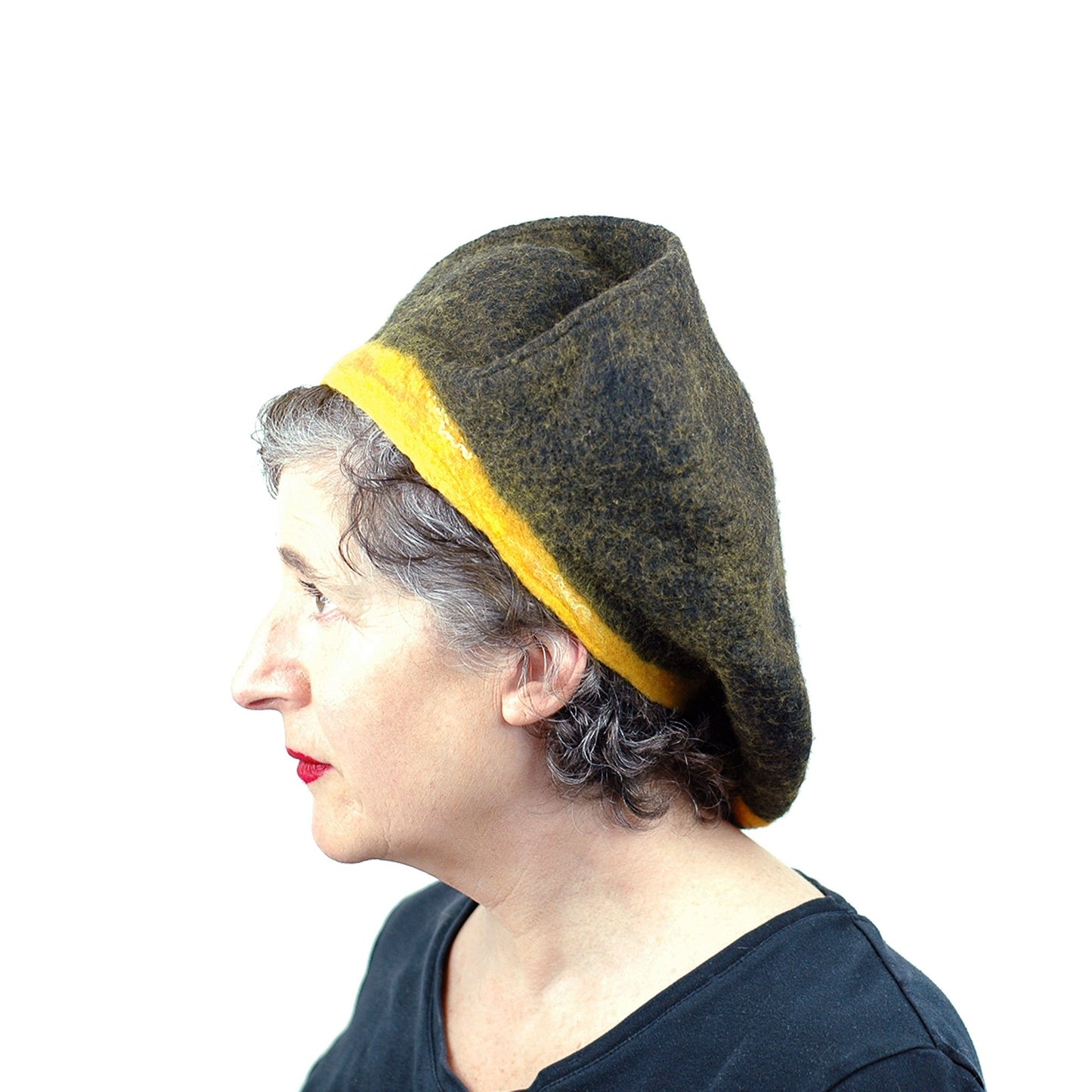 Black and Gold Beret with Bridge - side view