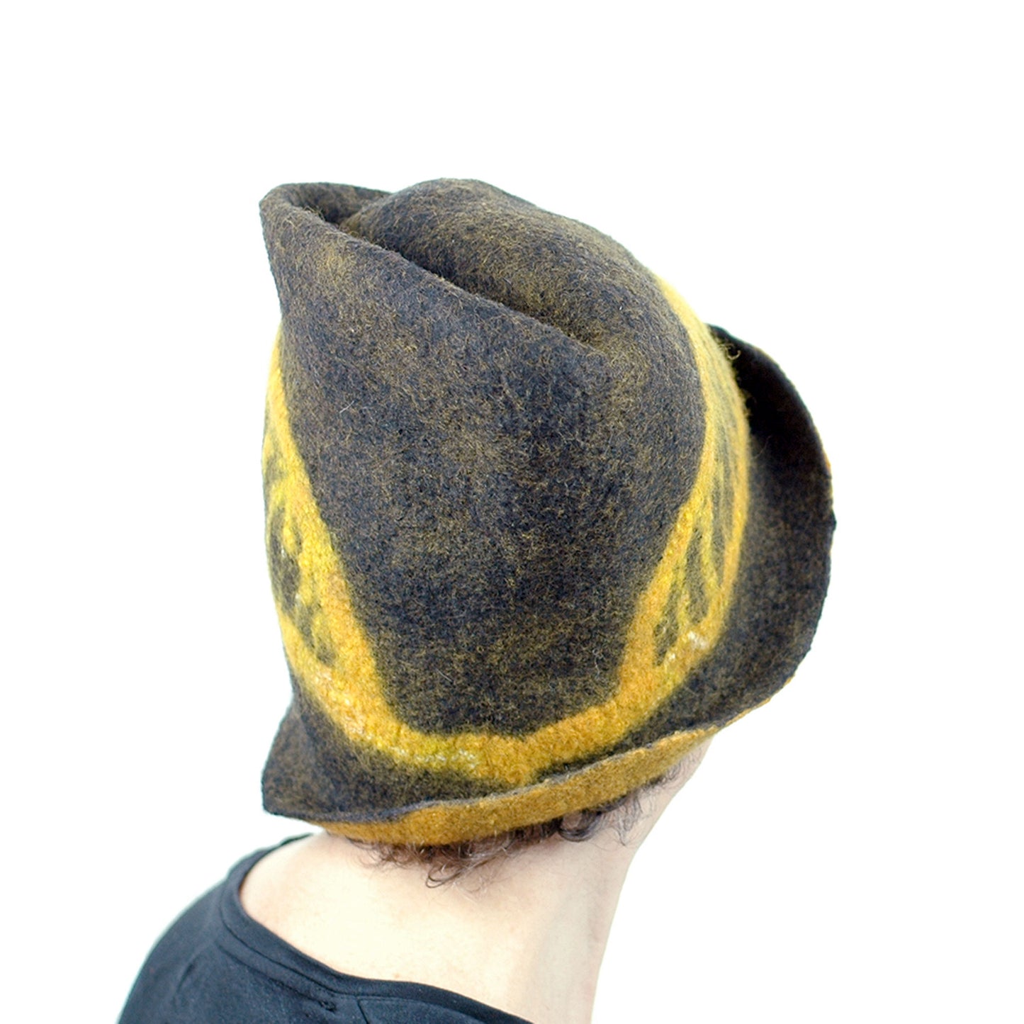 Black and Gold Felted Fedora with Tied-arch Bridge - back view