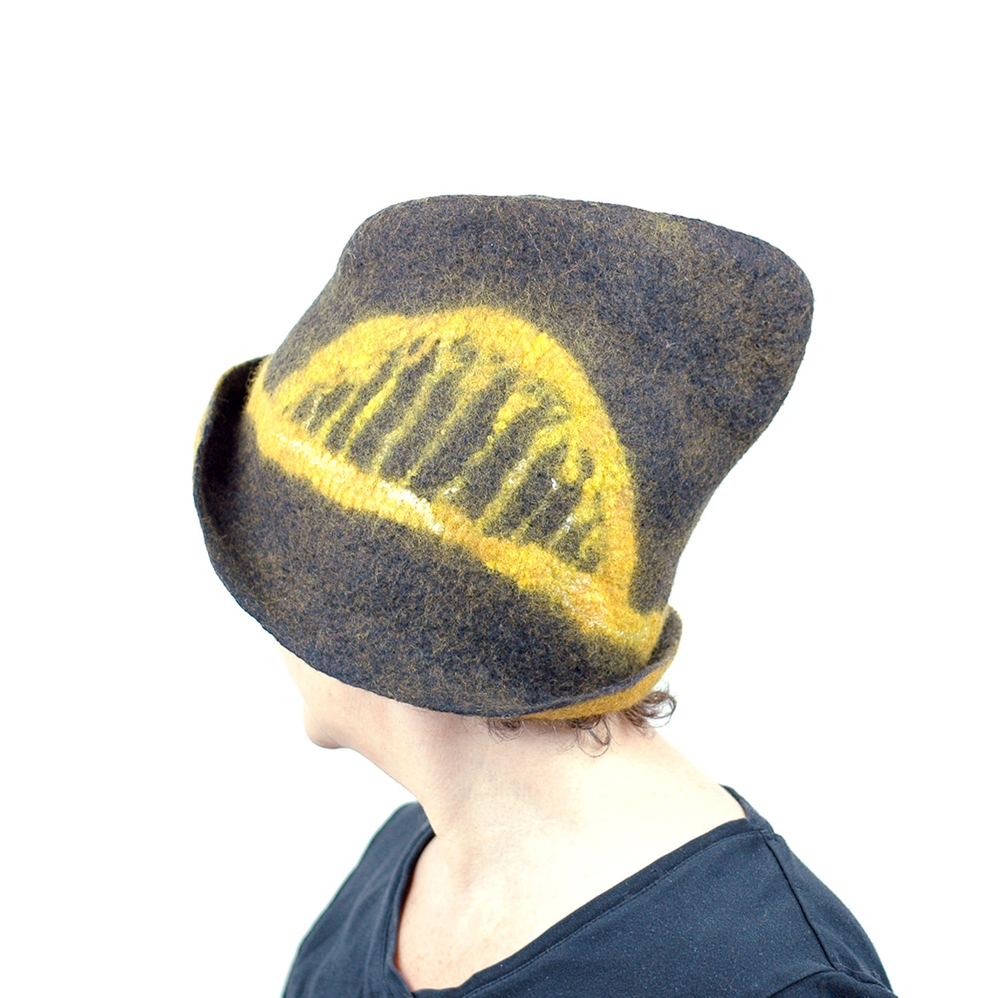 Black and Gold Felted Fedora with Tied-arch Bridge - side view