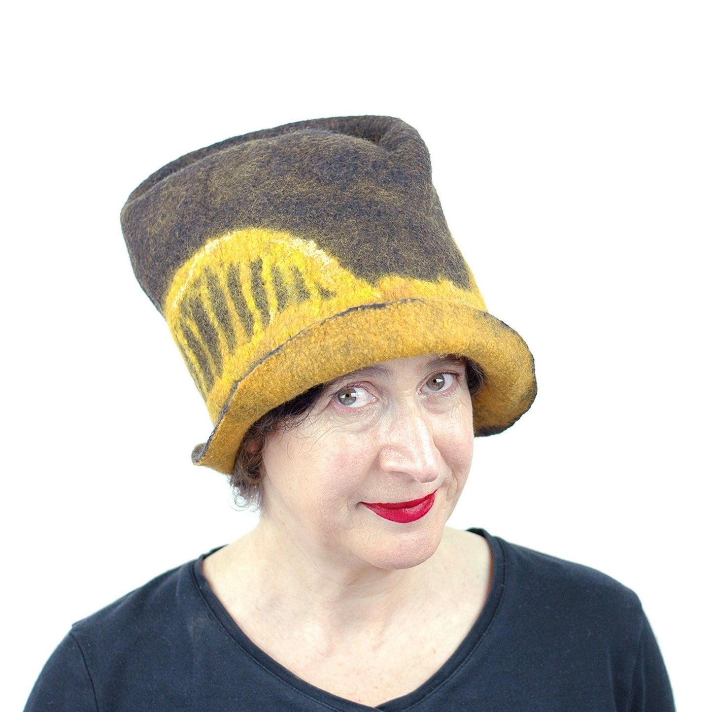 Black and Gold Felted Fedora with Tied-arch Bridge - threequarters view