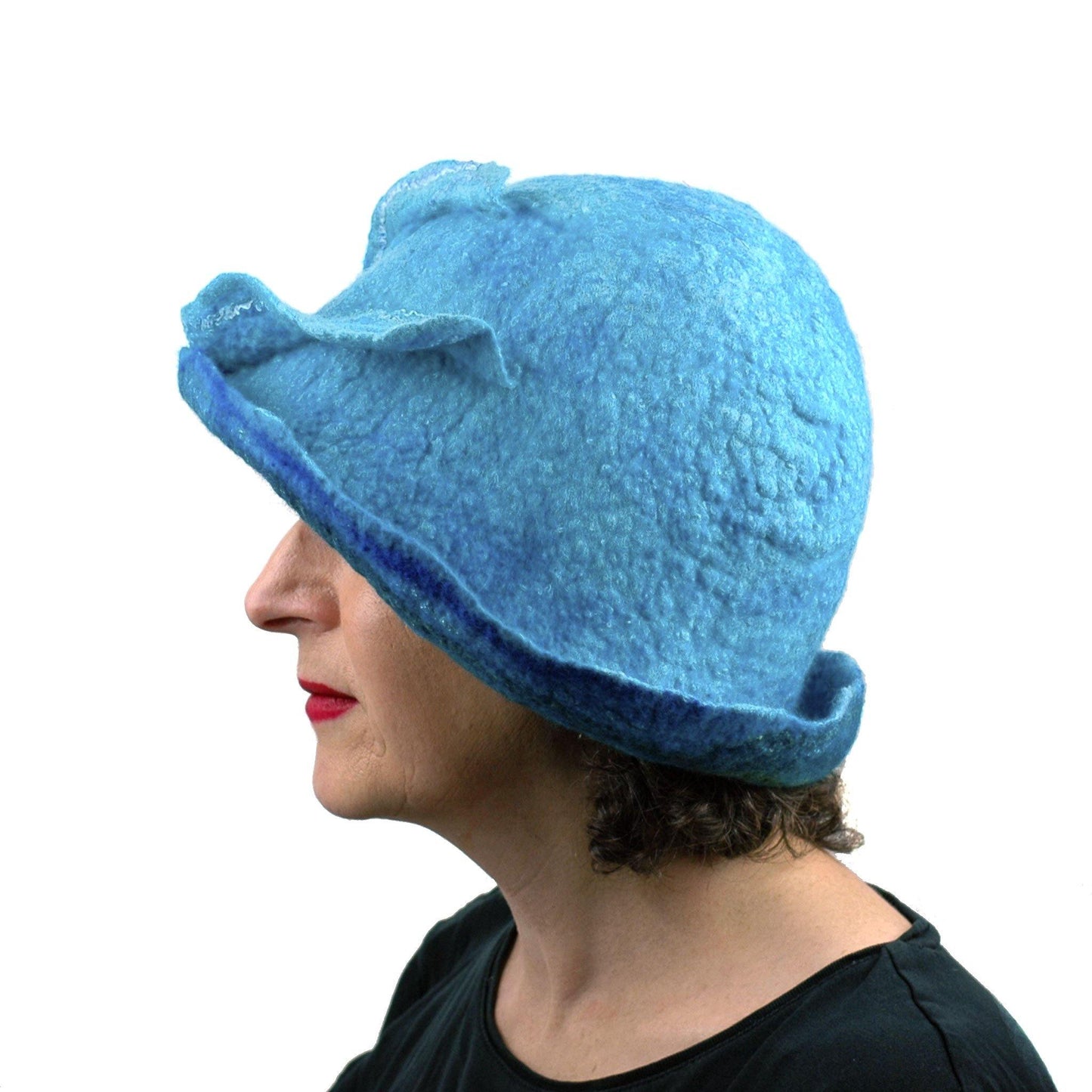 Blue Wave Felted Cloche - side view