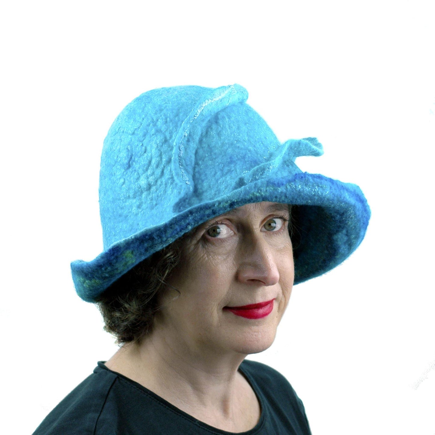 Blue Wave Felted Cloche - three quarters view