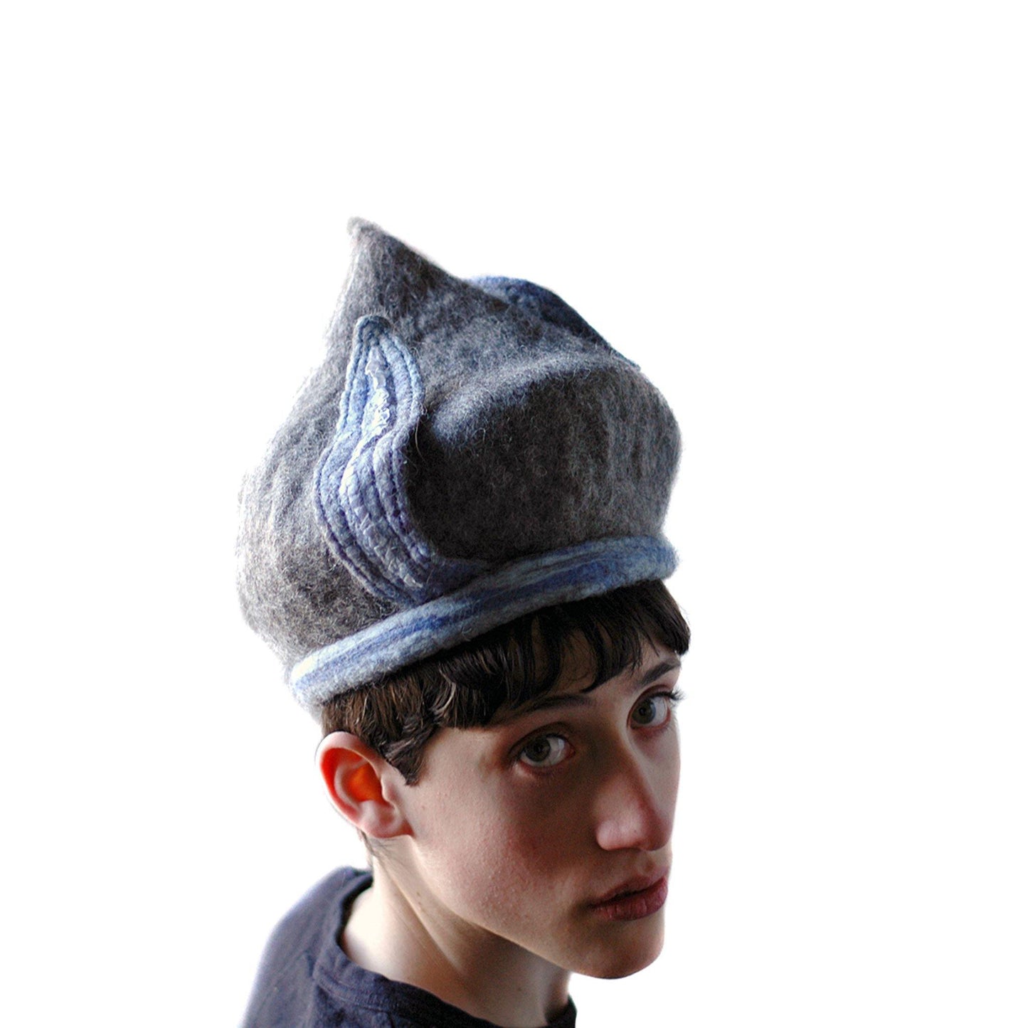 Bluegrey Pixie Hat - over the shoulder view