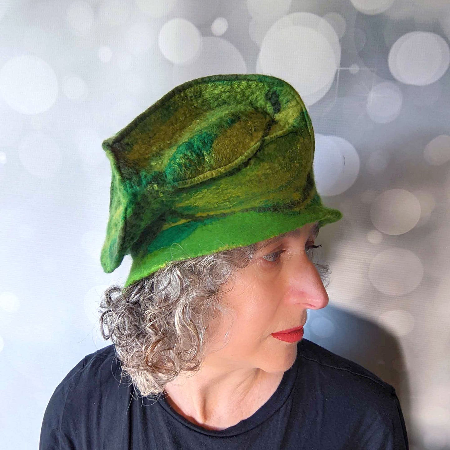Botanically Inspired Green Leaf Pixie Hat -sideview
