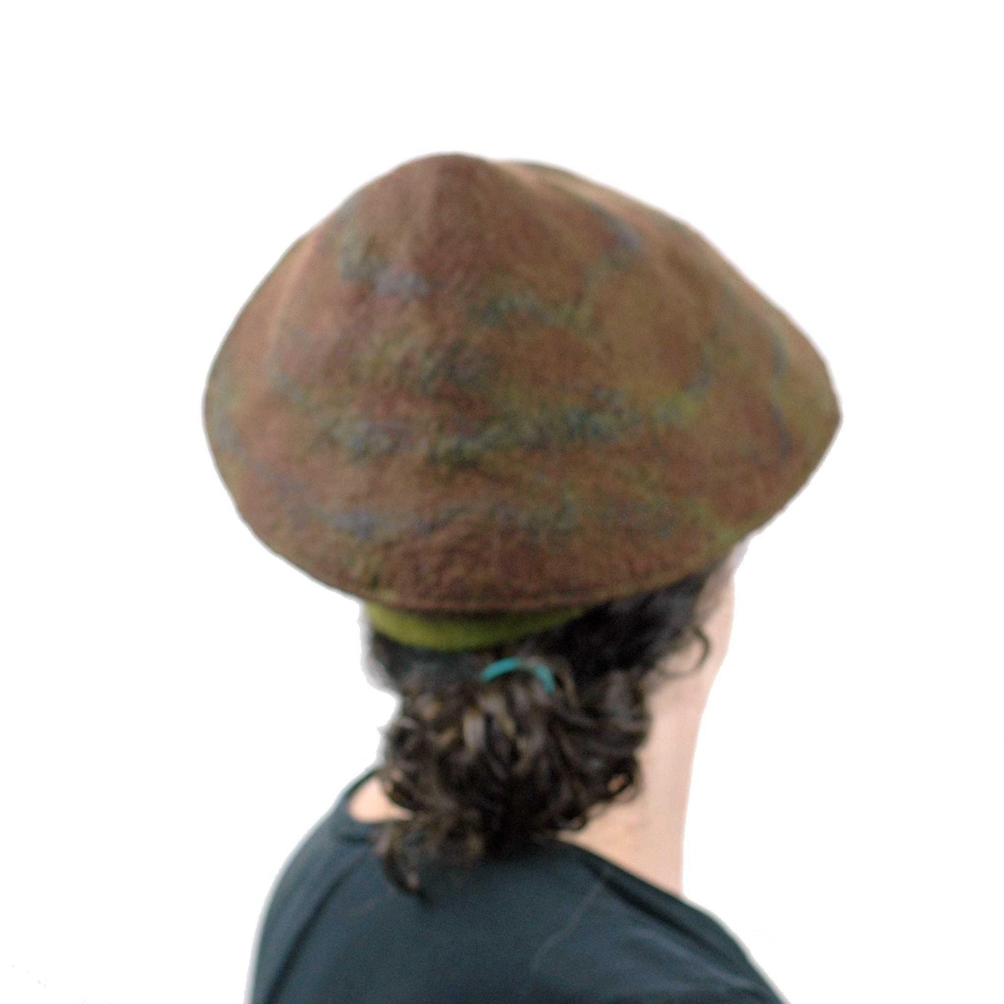 Brown and Green Forest Conical Beret - back view