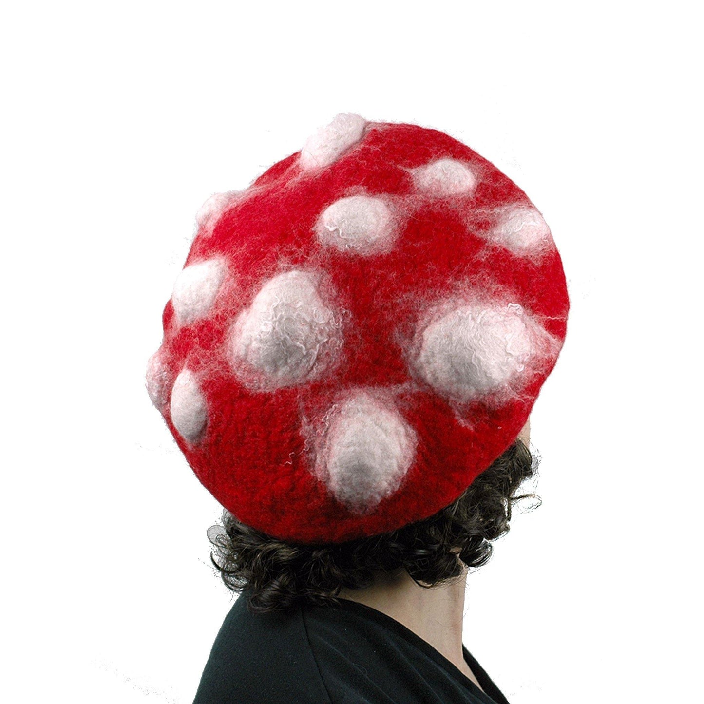 Bumpy Red and White Amanita Mushroom Beret - back view