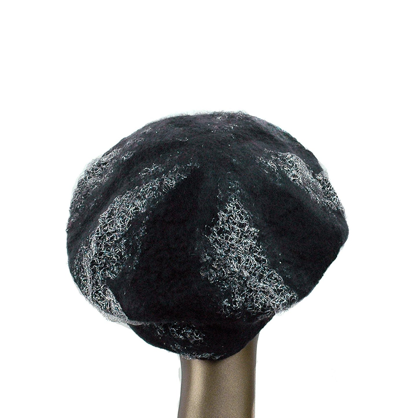 Charcoal Black Beret with Silver Nunofelt - back view
