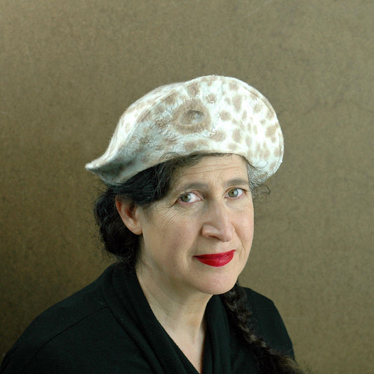 Cheetah Beret in Ivory with Brown Spots