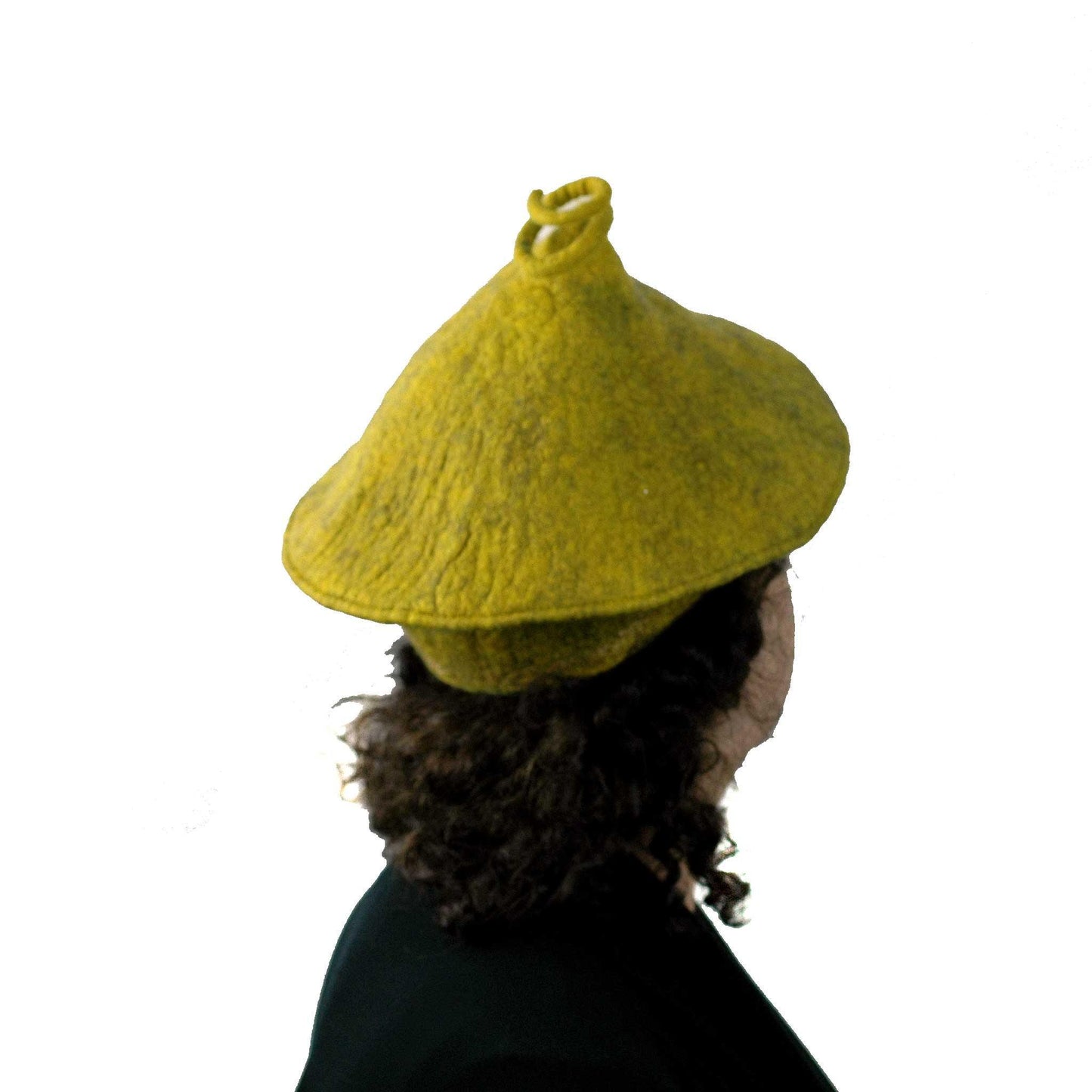Conical Hat in Mustard Yellow - Medium Small Size - back view
