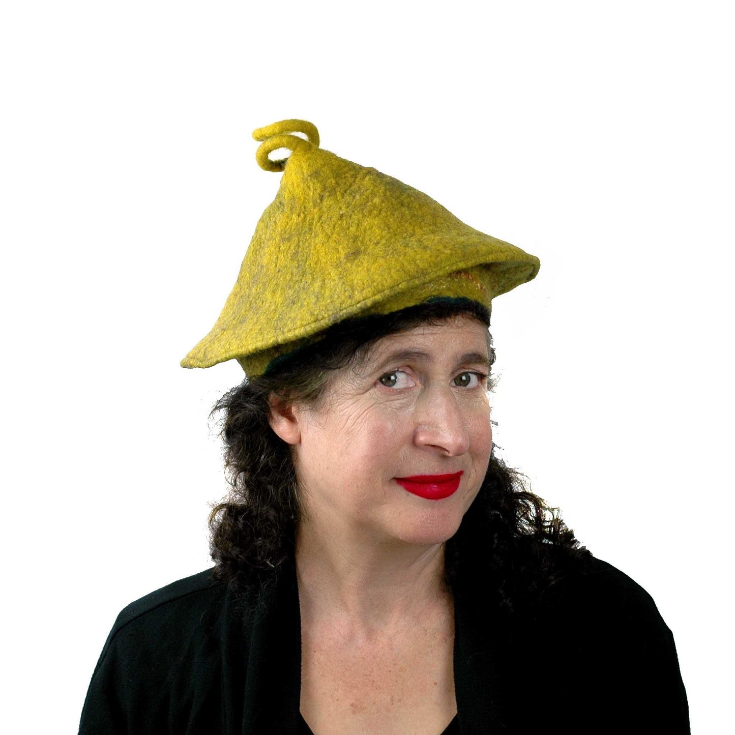 Conical Hat in Mustard Yellow - Medium Small Size threequarters view