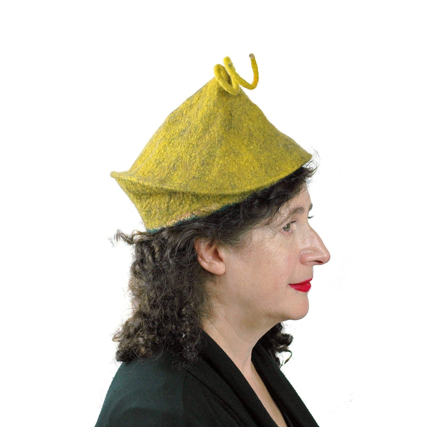 Curlicue Beret in Mustard Yellow - side view