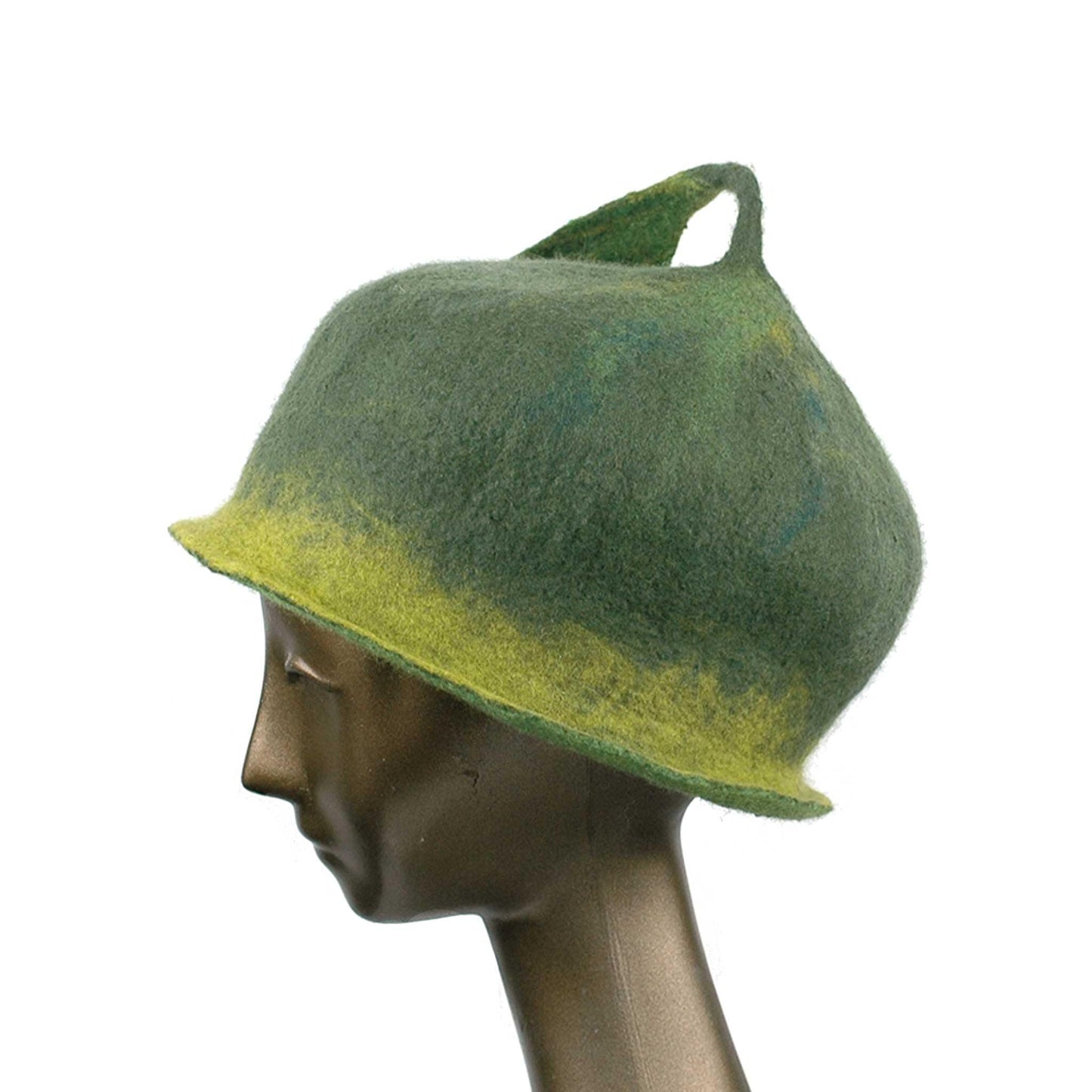 Custom Green Leaf Felted Hat - side view