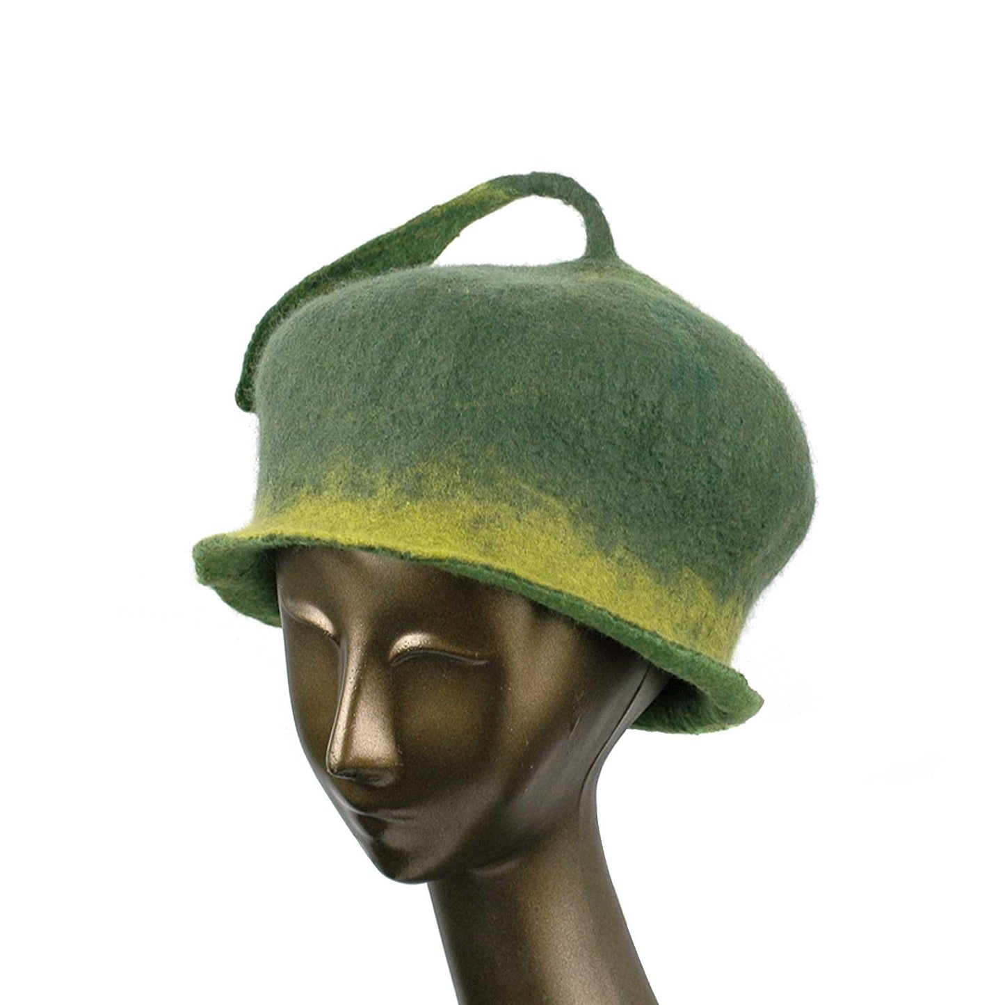 Custom Green Leaf Felted Hat - three quarters view