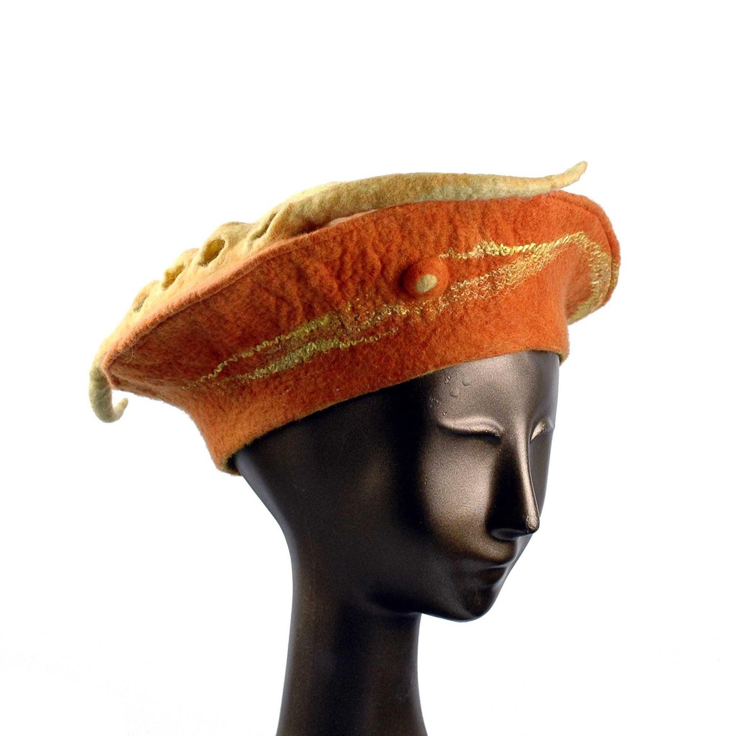 Custom Orange Seedpod Beret - three quarters view