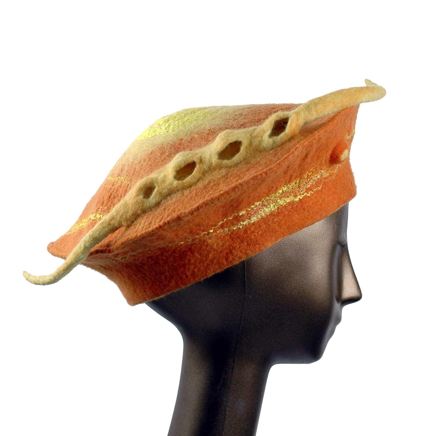Custom Orange Seedpod Beret - side view