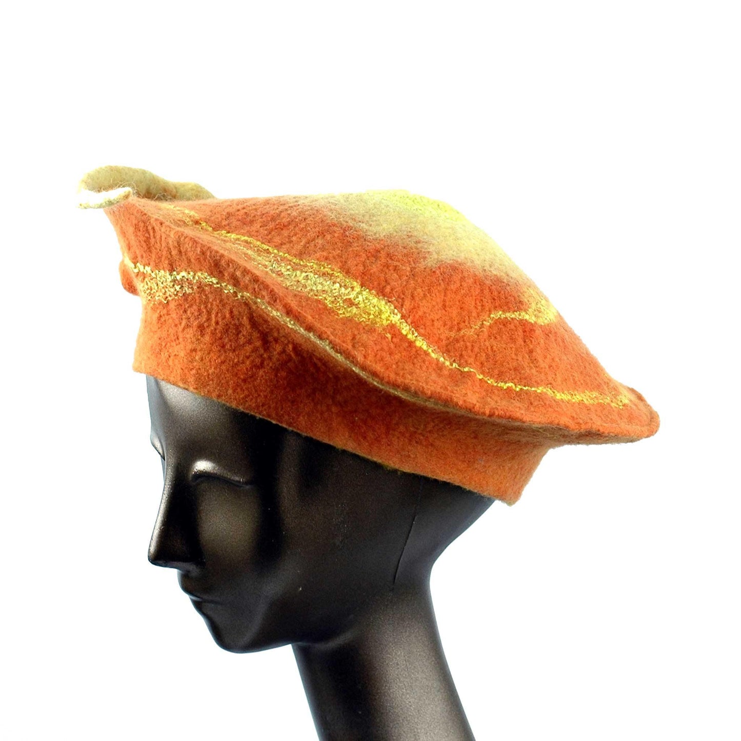 Custom Orange Seedpod Beret - side view