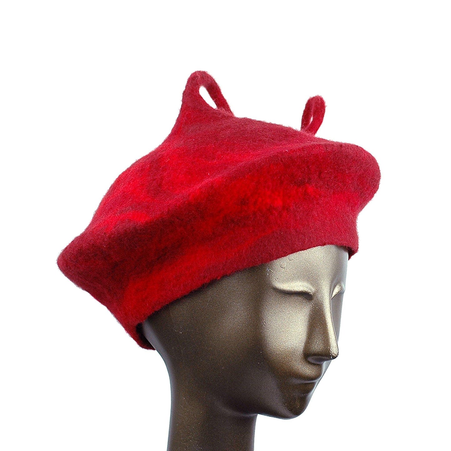 Custom Red Beret with Medium Curlicue - three quarters view