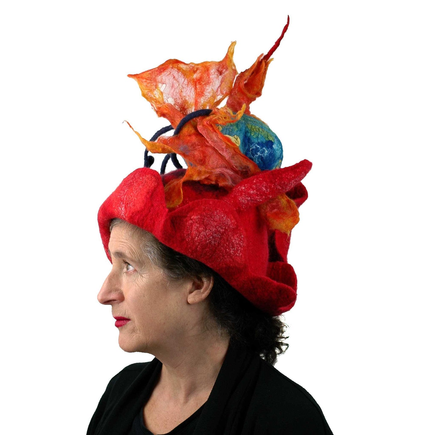 Earth on Fire Poppy Headdress - side view