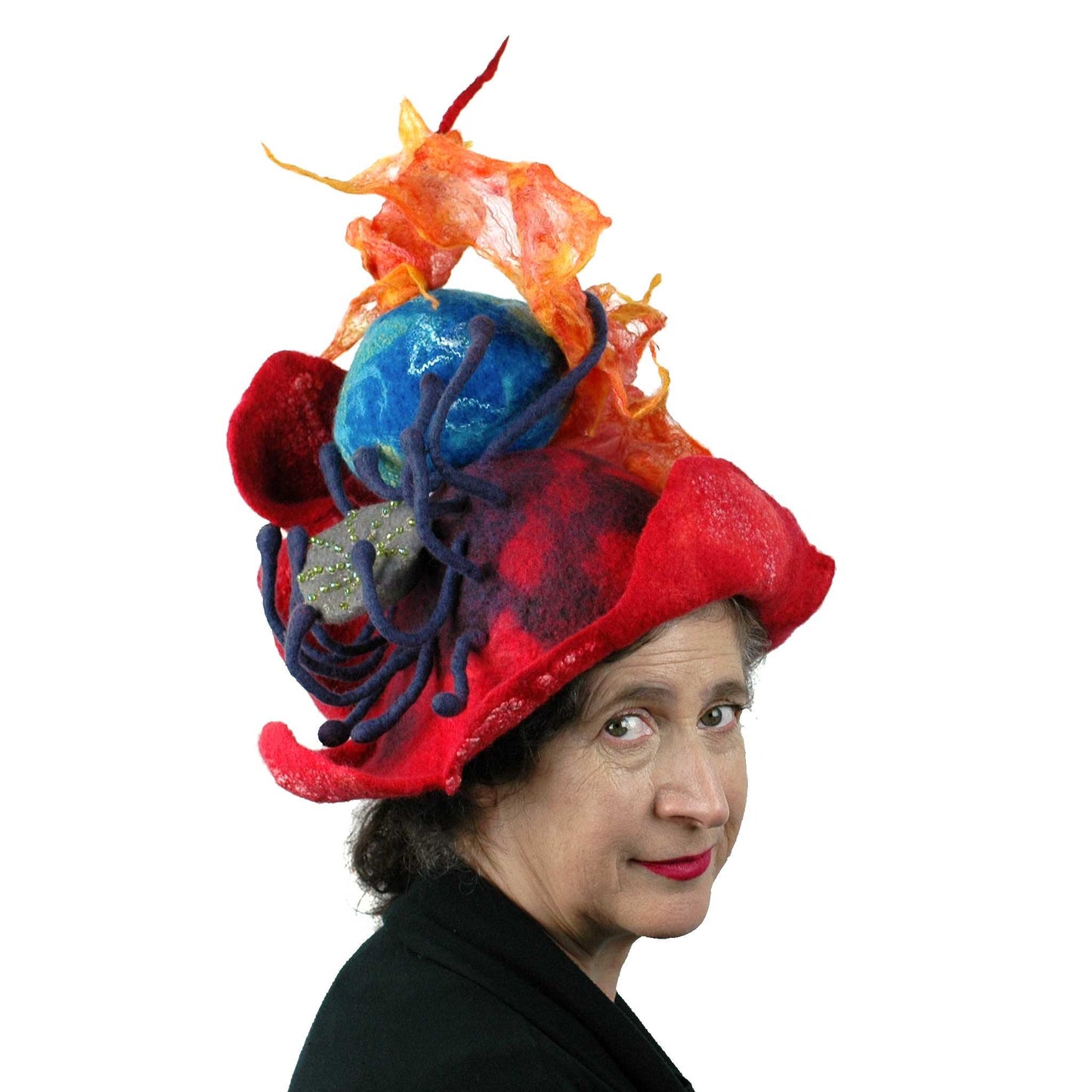 Earth on Fire Poppy Headdress - three quarters view