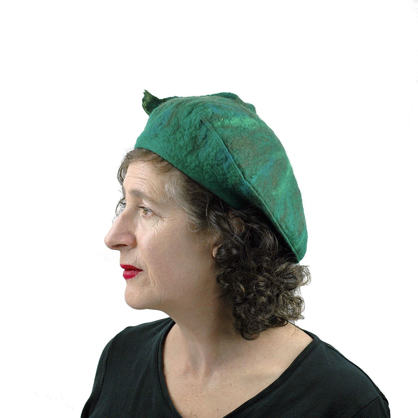 Felted Green Fishtail Beret - side view
