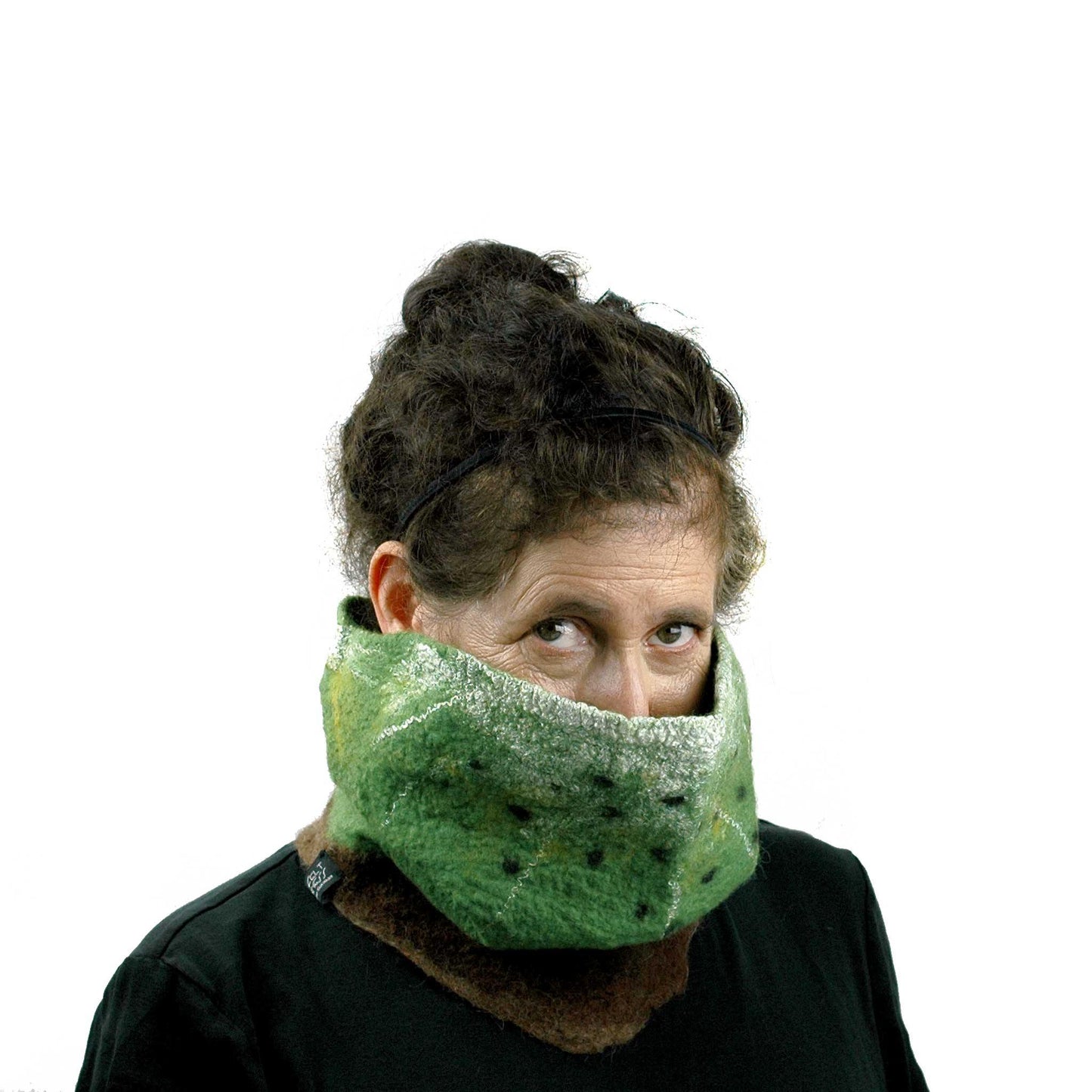 Felted Kiwi Neck Warmer - with kiwi seeds showing