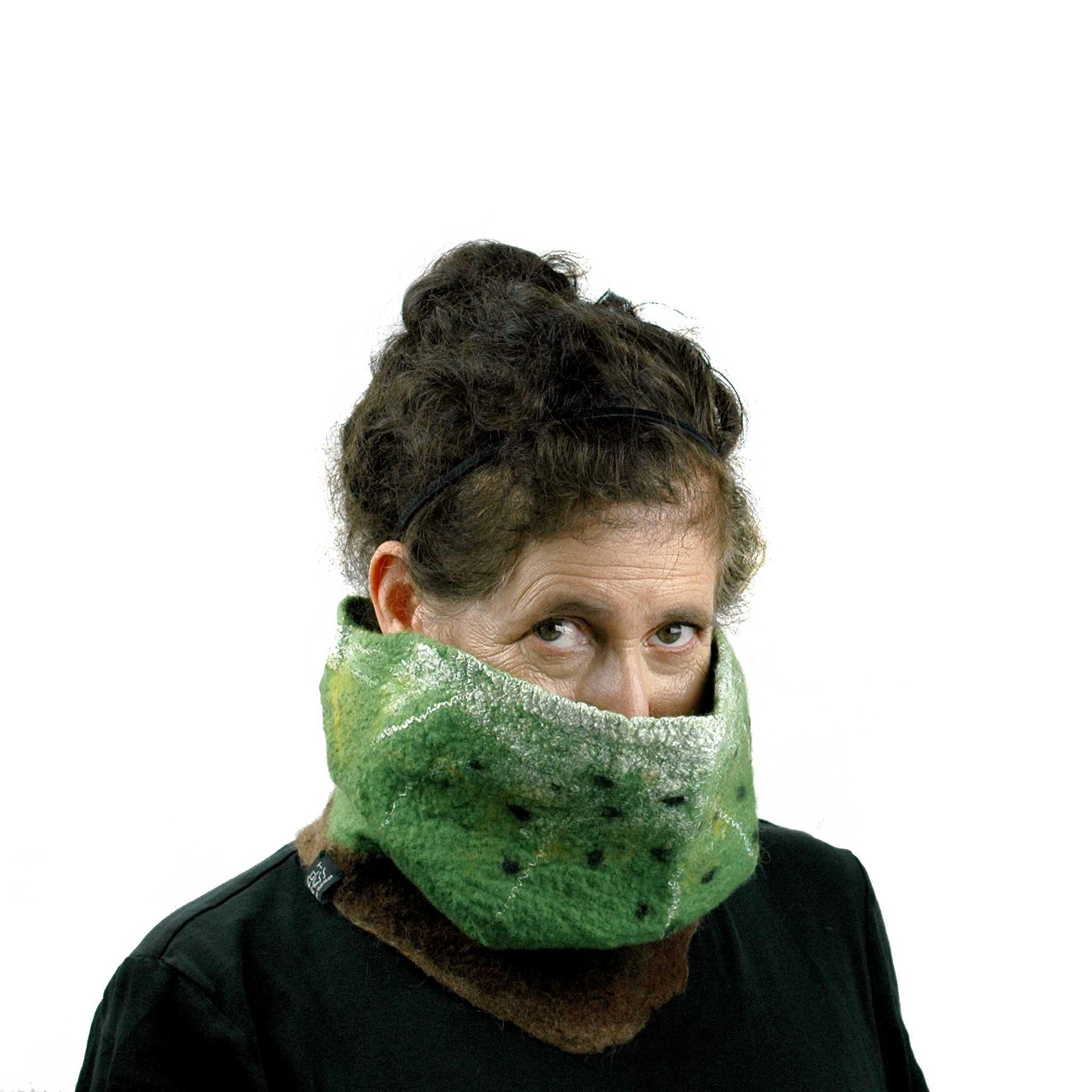 Felted Kiwi Neck Warmer - with kiwi seeds showing