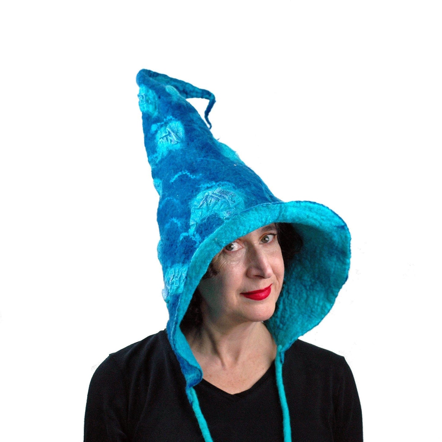 Felted Mermaid Hood in Blue - three quarters view