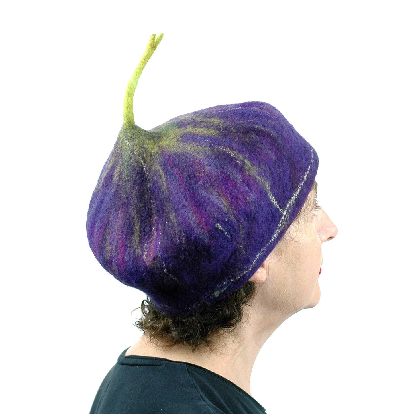 Felted Purple Fig Beret Large Size - side back view