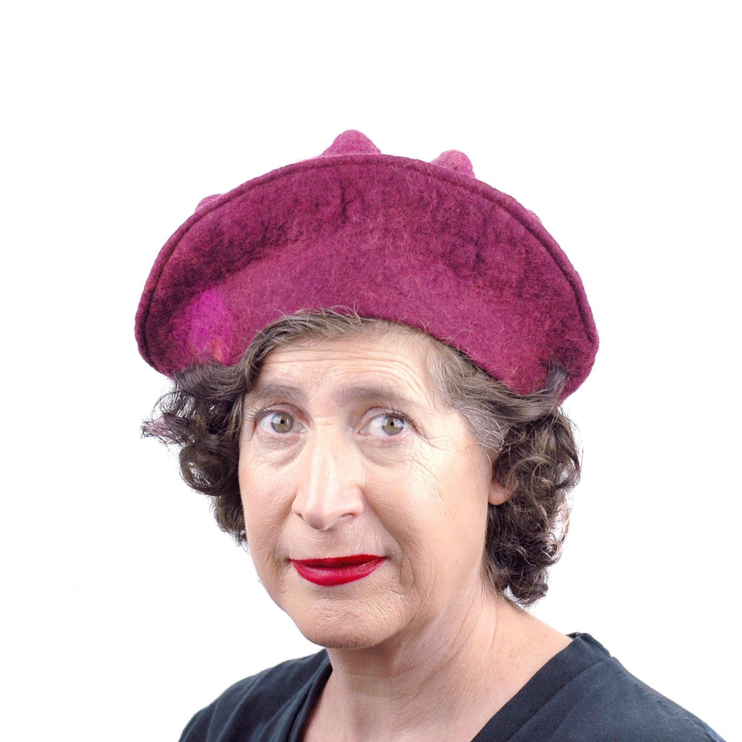 Felted Raspberry Beret - front view