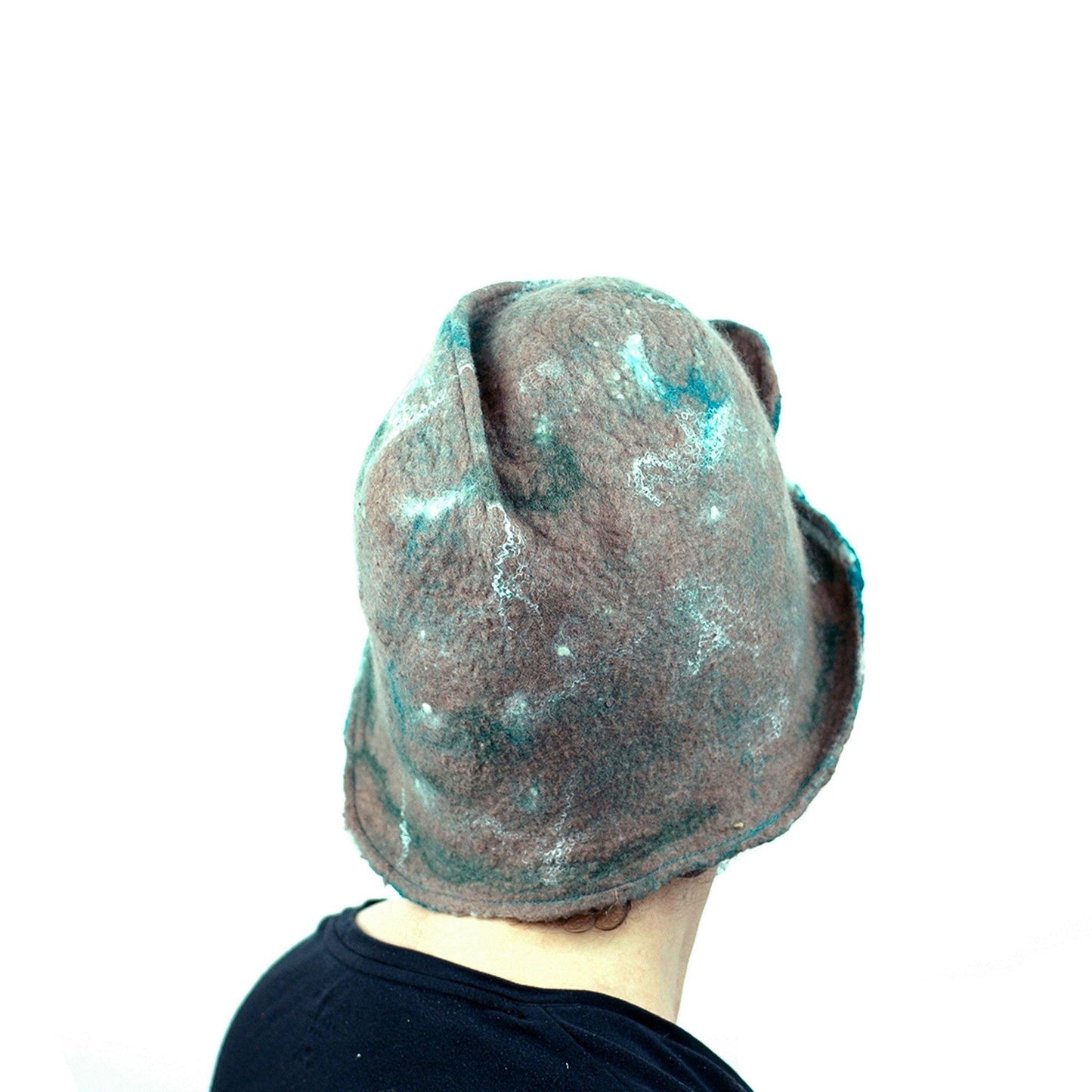 Felted Light Brown Highland Style Cloche - back view
