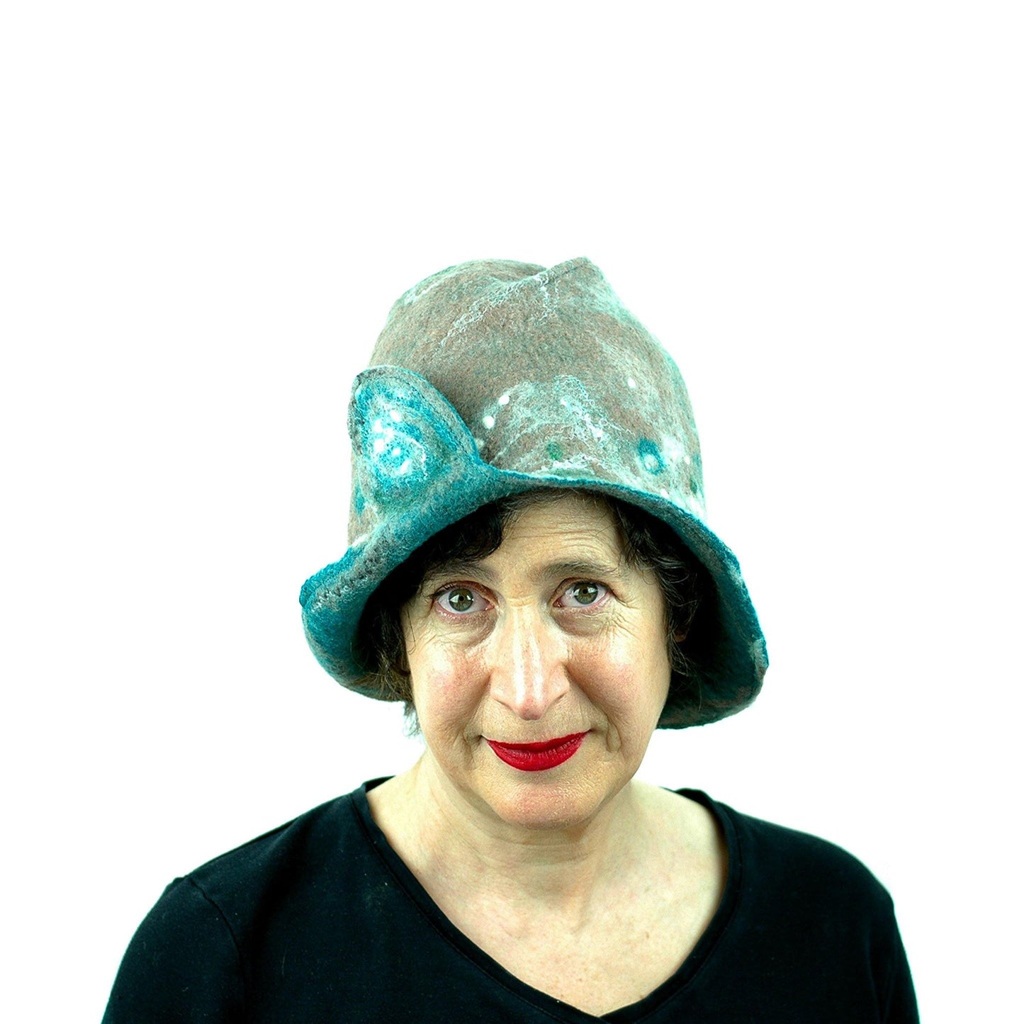 Felted Light Brown Highland Style Cloche - front view