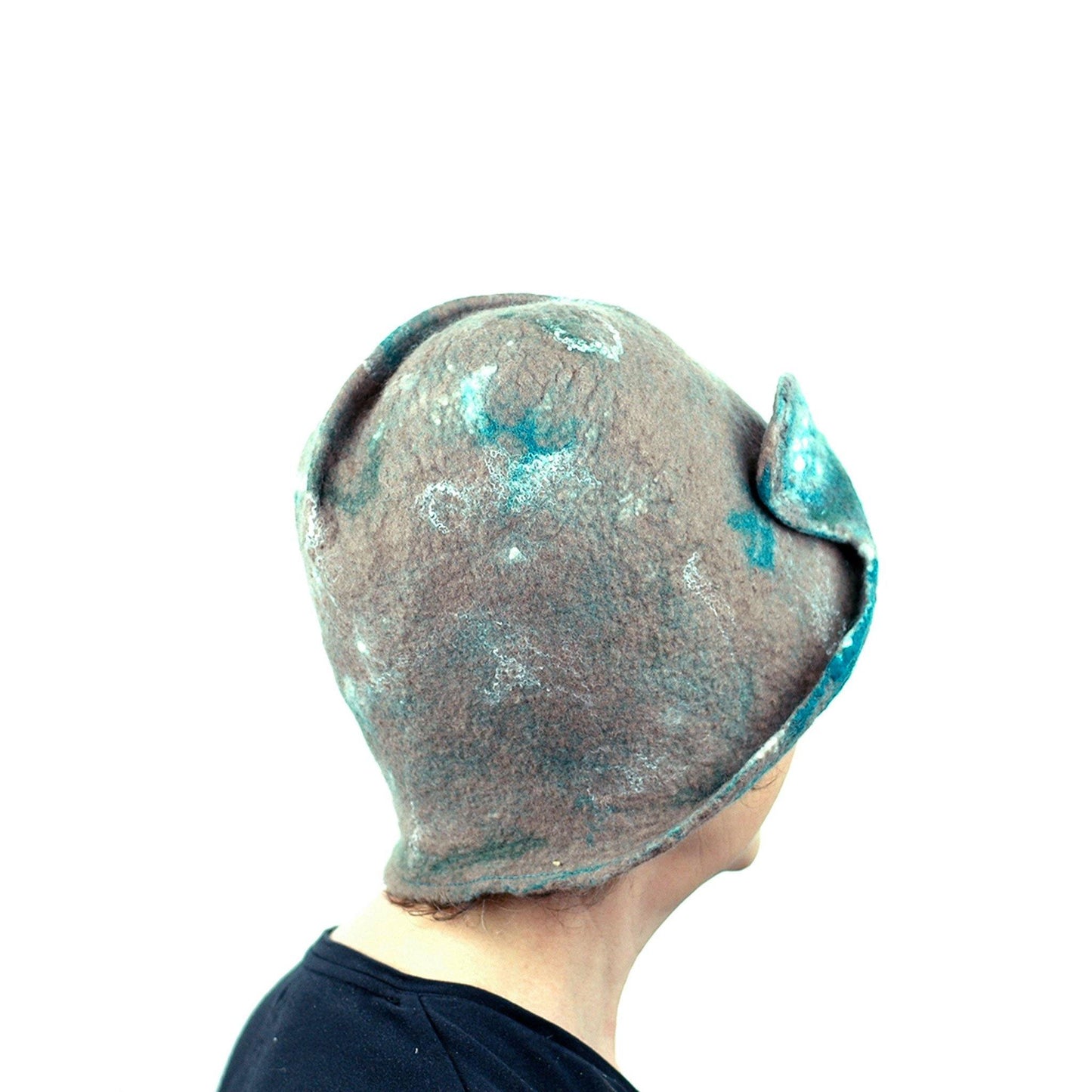 Felted Light Brown Highland Style Cloche - side view