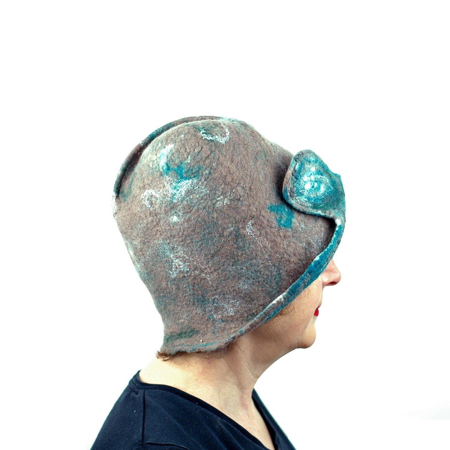 Felted Light Brown Highland Style Cloche - side view