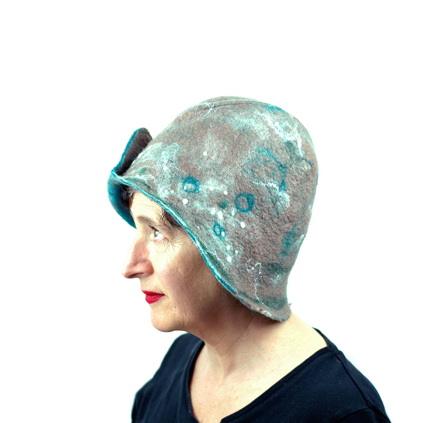 Felted Light Brown Highland Style Cloche - side view
