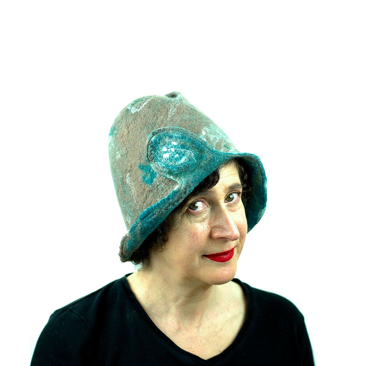 Felted Light Brown Highland Style Cloche - three quarters view