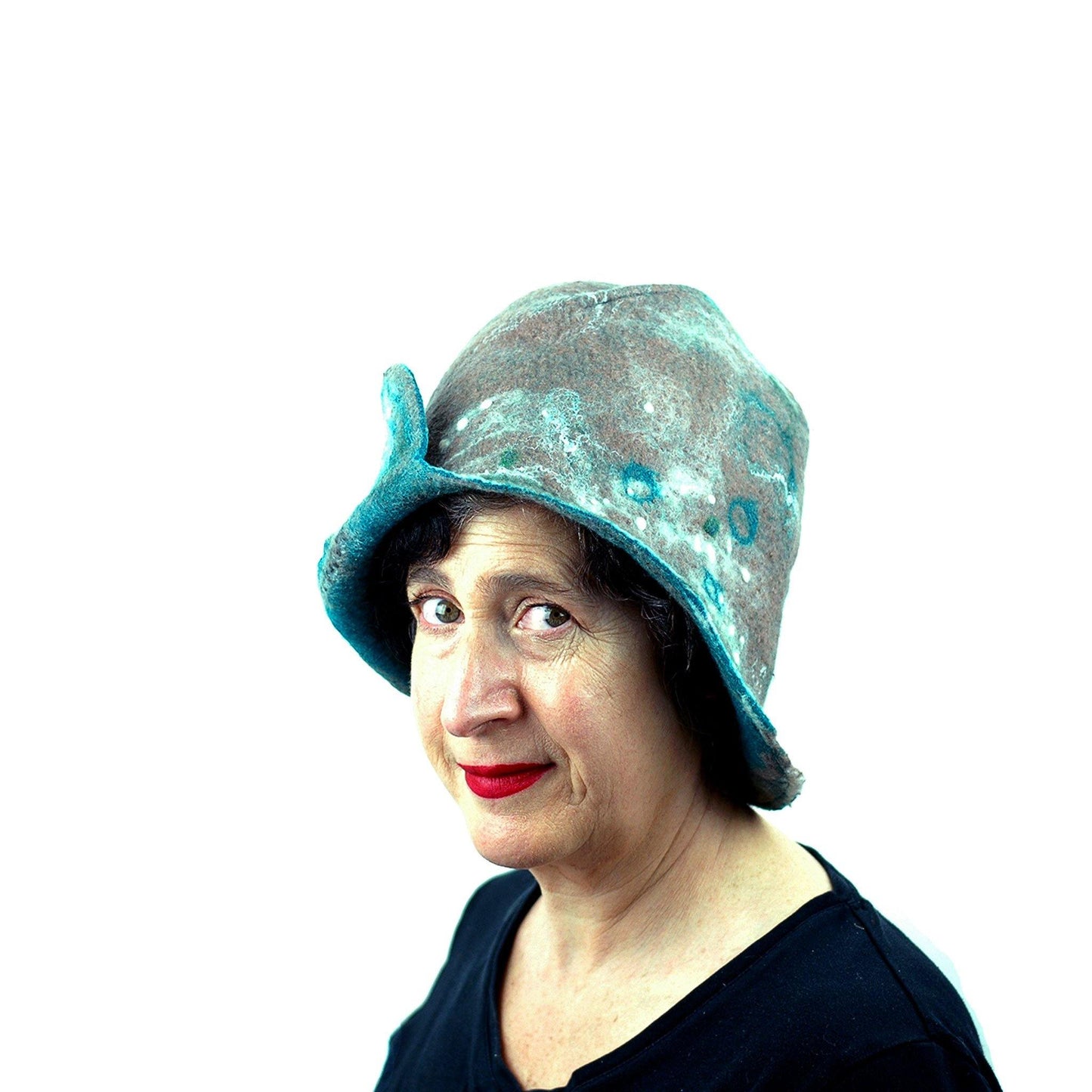 Felted Light Brown Highland Style Cloche - three quarters view
